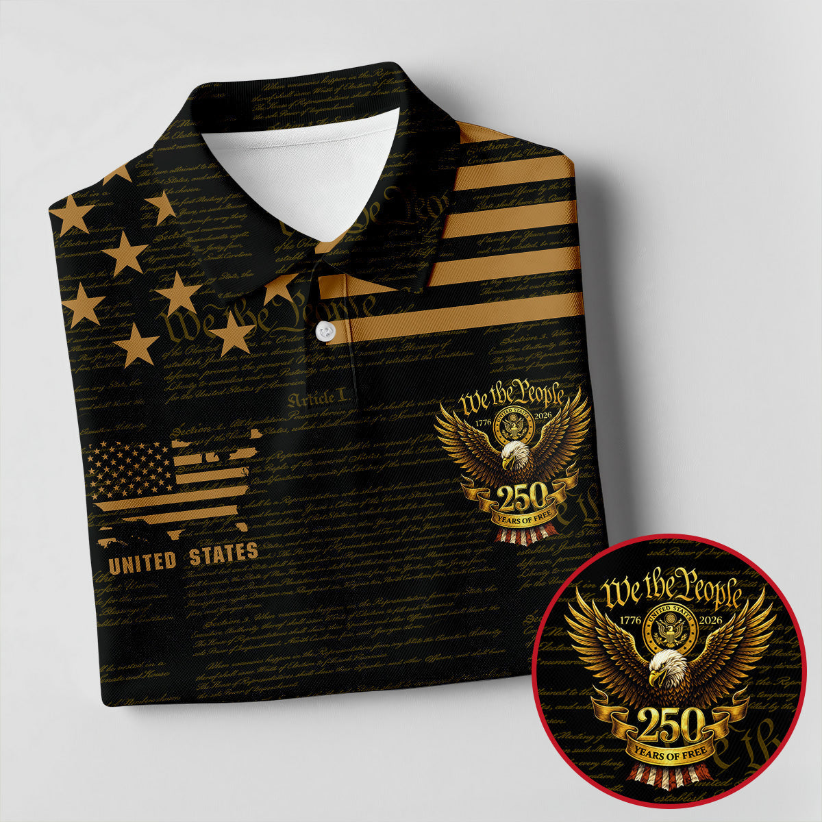 We The People Black And Gold Patriotic 4th Of July Golf Shirt, 250 Years Of Free Golf Shirt For Women