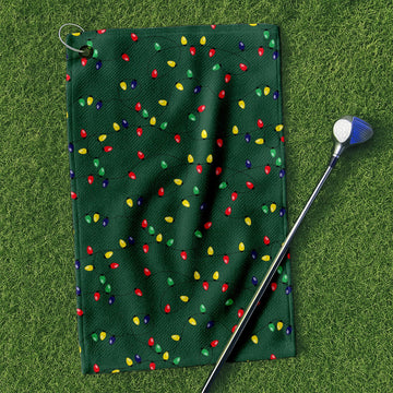Christmas Colorful Lights Green Golf Towel, Funny Golf Towels, Christmas Golf Gift, Golfing Accessories