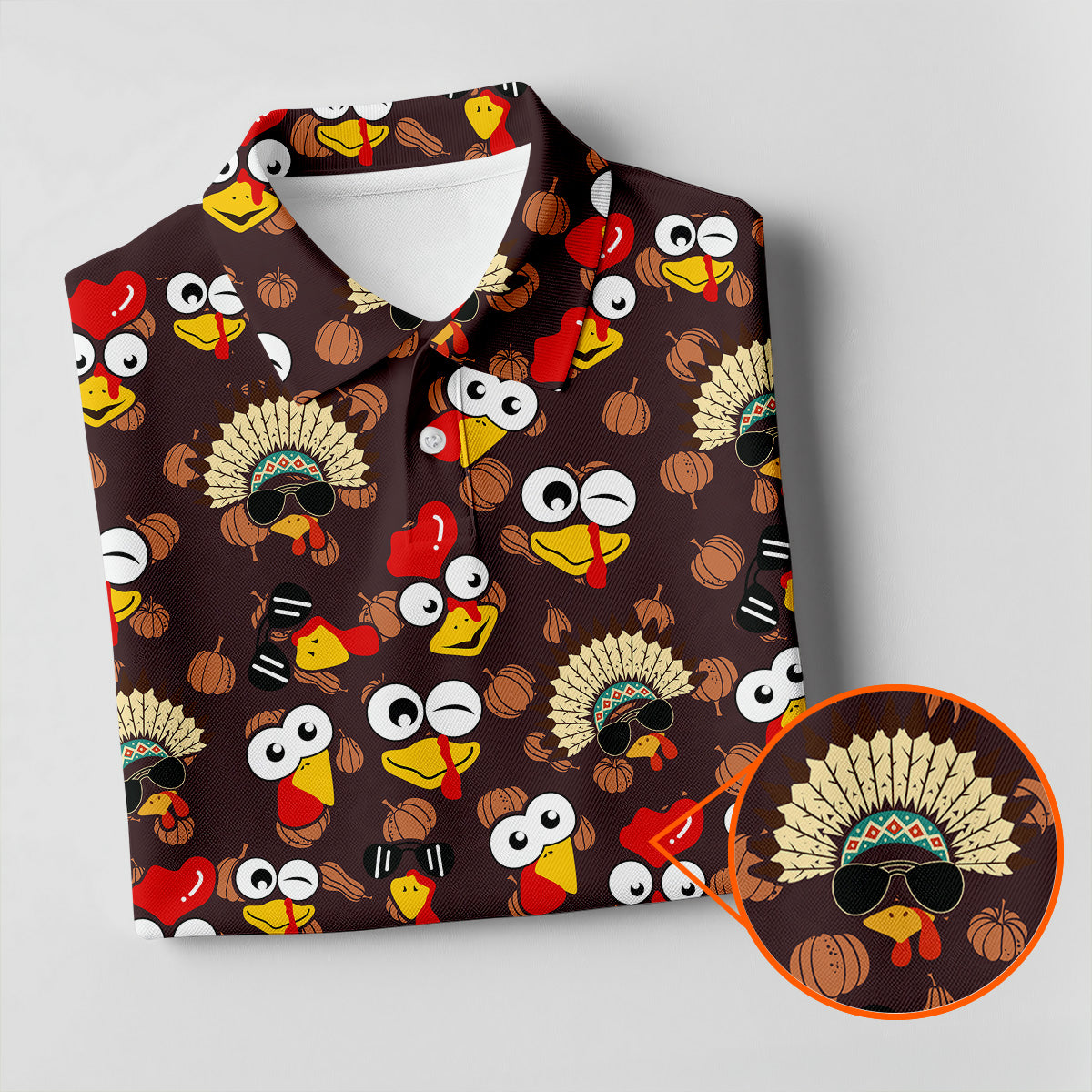 Thanksgiving Polo Golf Tops For Men, Pumpkin Turkey Fun Golf Shirts For Men, Thanksgiving Golf Gift For Men