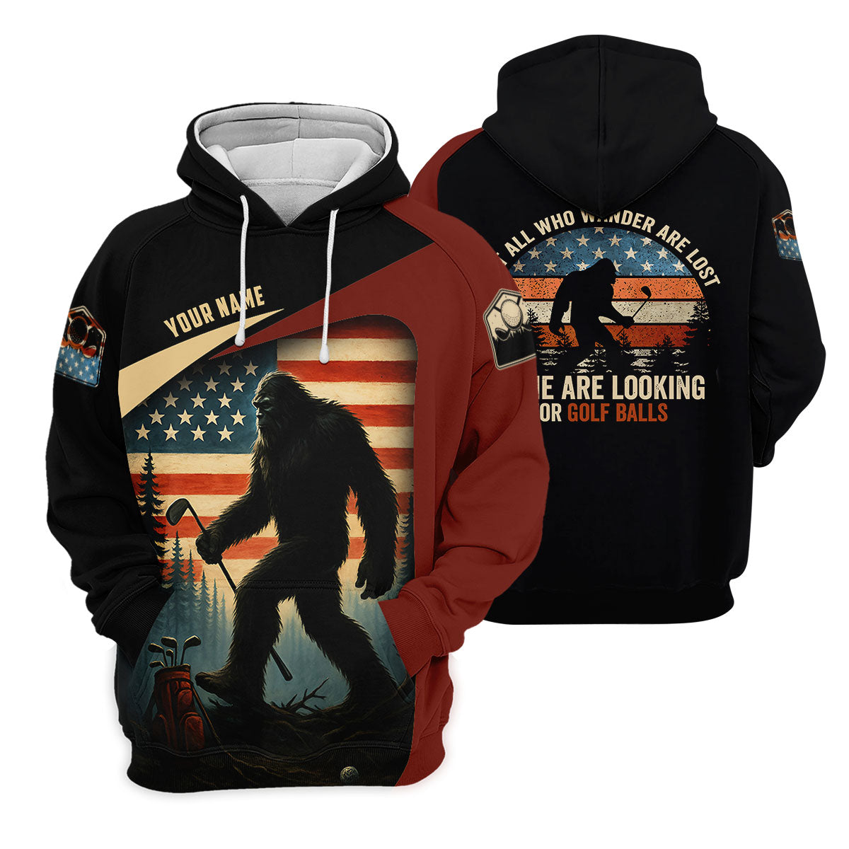 Bigfoot Golf Shirt, Patriotic Golf Polo Shirt Men's Long Seeve Golf Shirts, Golf Gifts For Men