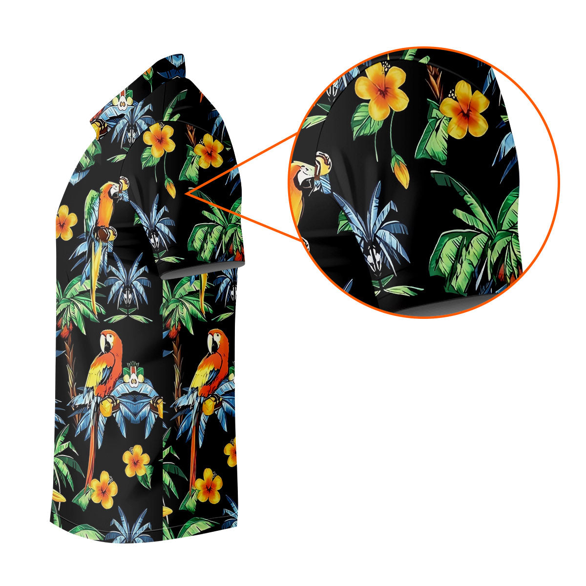 Black Tropical Parrot Palm Flower Pattern Golf Shirt, Men's Golf Shirt, Mens Polo Shirts, Hawaiian Golf Shirt