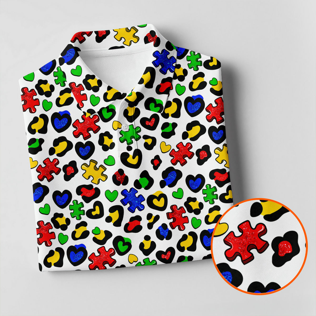 Autism Awareness Color Leopard Pattern White Golf Shirt, Golf Tops For Men, Polo Shirts For Men, Golf Shirts For Men