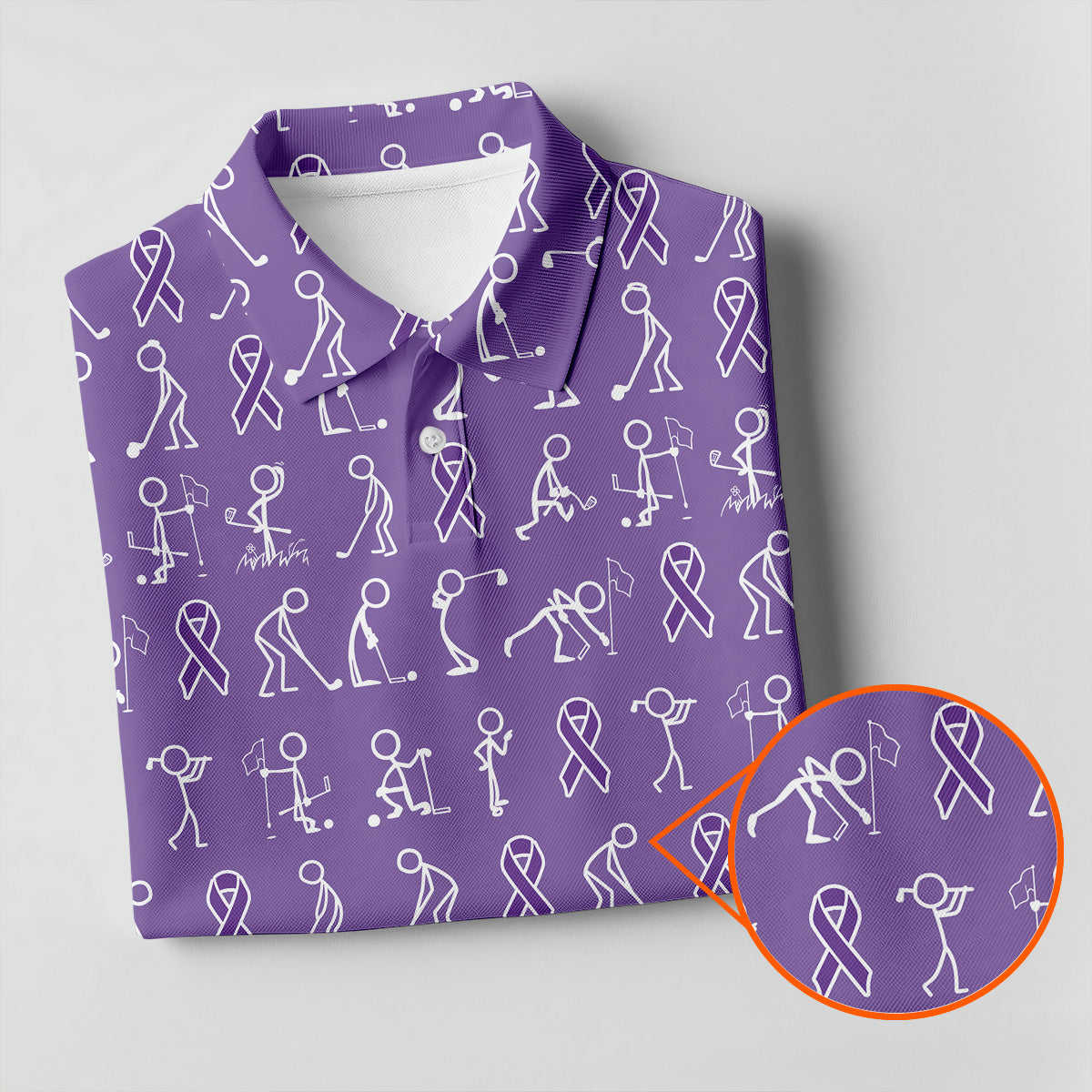 Funny Stick Figure Women's Golf Shirt, Pancreatic Cancer Awareness Shirt, Purple Golf Shirt, Golf Shirts For Women