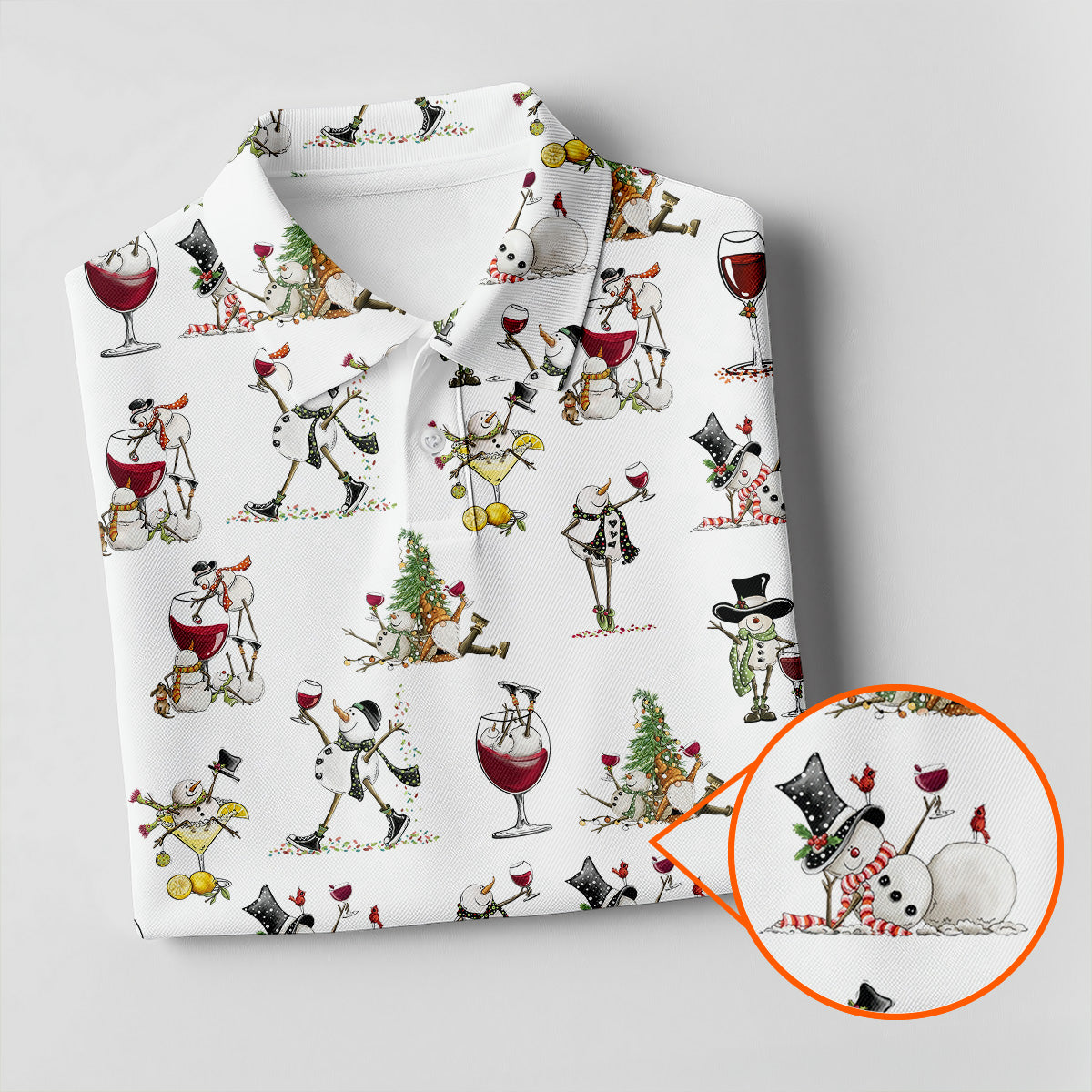 Funny Snowman Drinking Wine White Golf Shirt, Christmas Golf Shirt, Polo ShirtFor Men, Golf Gift For Men