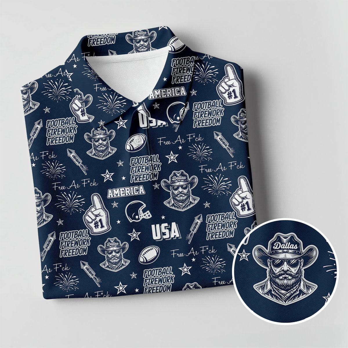 Cowboy Football Team Navy Blue And White Sport Polo, American Football League Gift Ideas For Football Fans