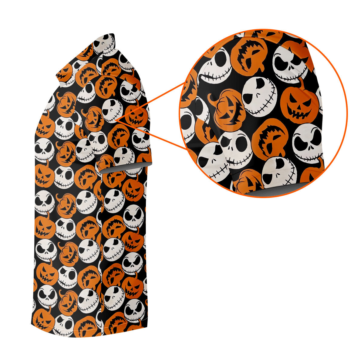 Halloween Skull Pumpkin Pattern Golf Polo Shirt, Men's Golf Shirt, Hawaiian Golf Shirt