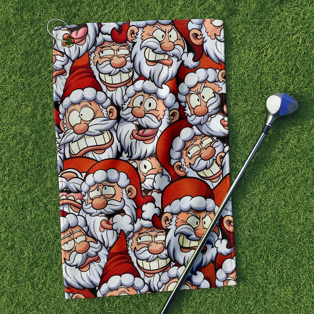 Santa Claus Face Funny Golf Towels, Golf Gift Ideas, Golfing Accessories, Christmas Golf Gift