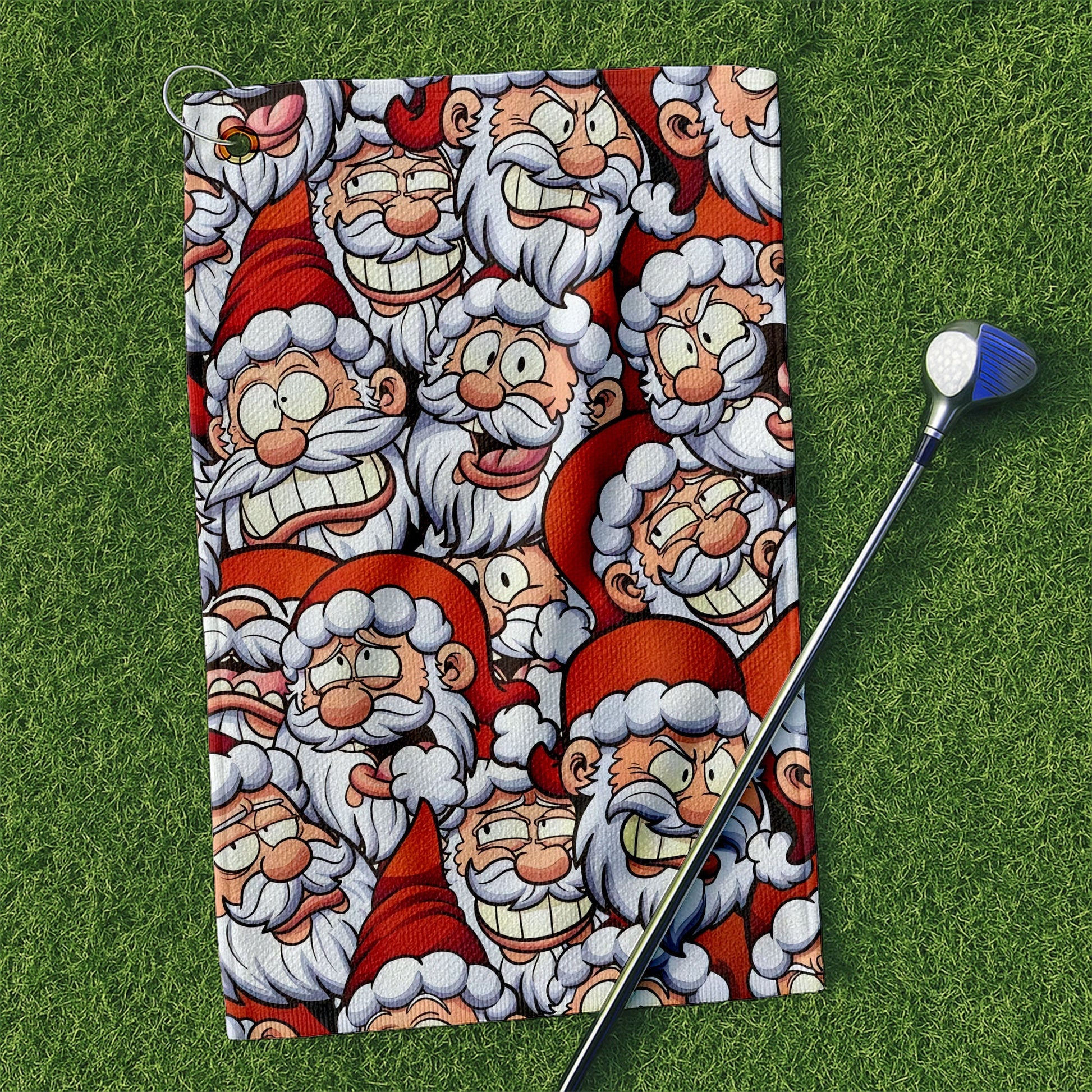 Santa Claus Face Funny Golf Towels, Golf Gift Ideas, Golfing Accessories, Christmas Golf Gift
