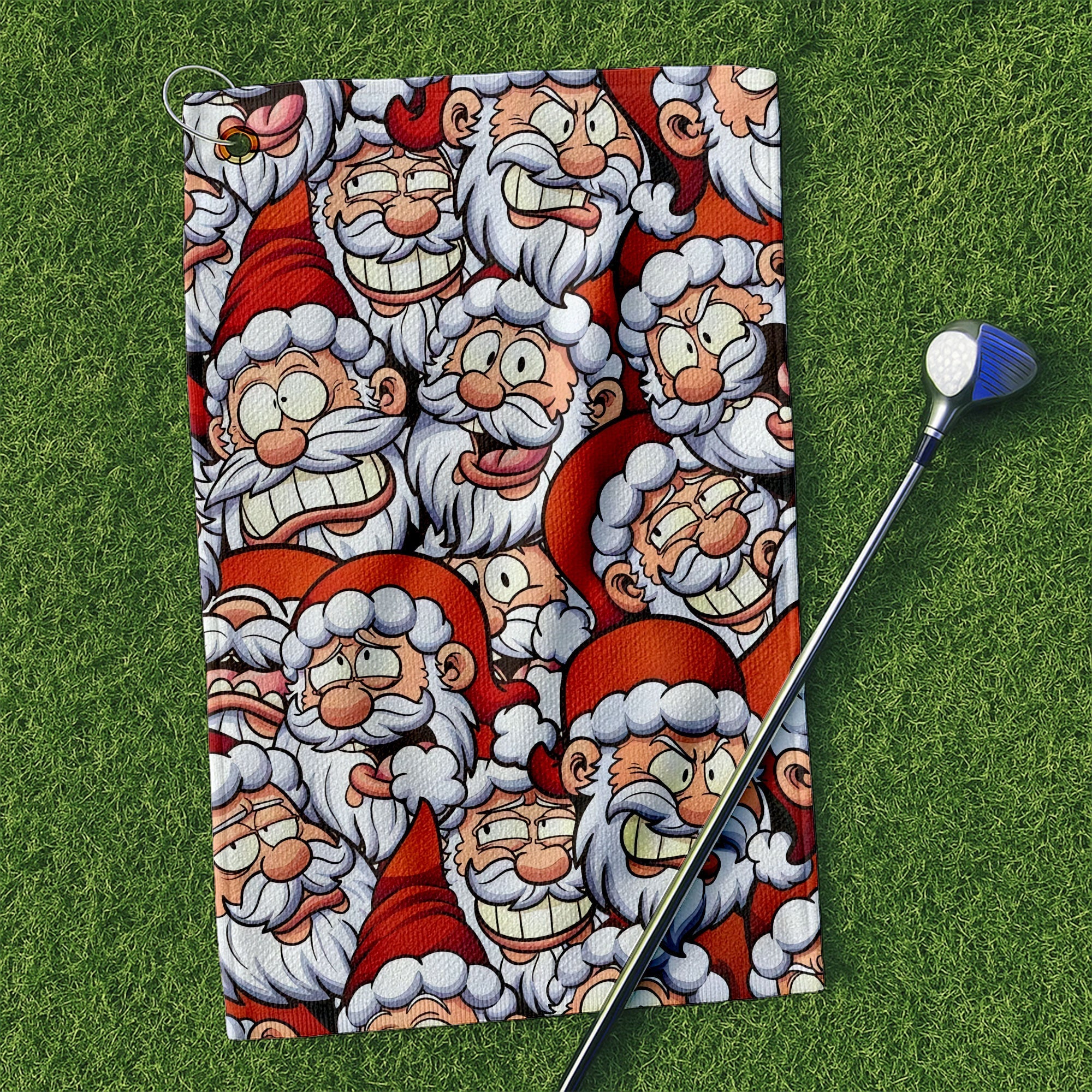 Santa Claus Face Funny Golf Towels, Golf Gift Ideas, Golfing Accessories, Christmas Golf Gift