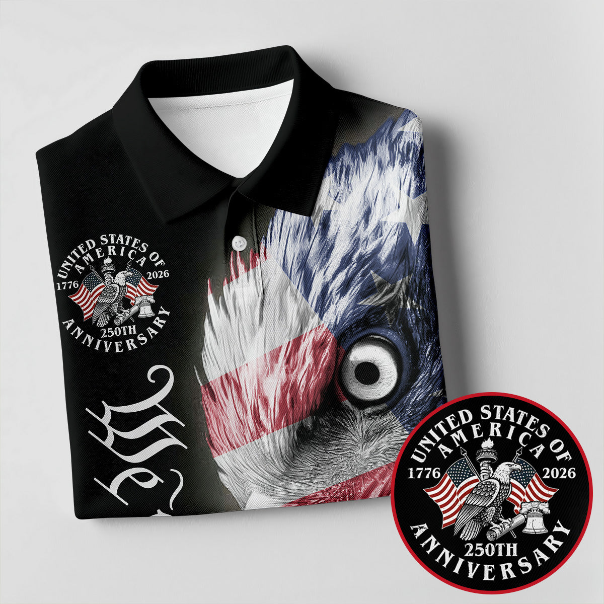 We The People Patriotic Bald Eagle American Flag Golf Shirt, 250 Years 4th Of July Golf Shirt For Women