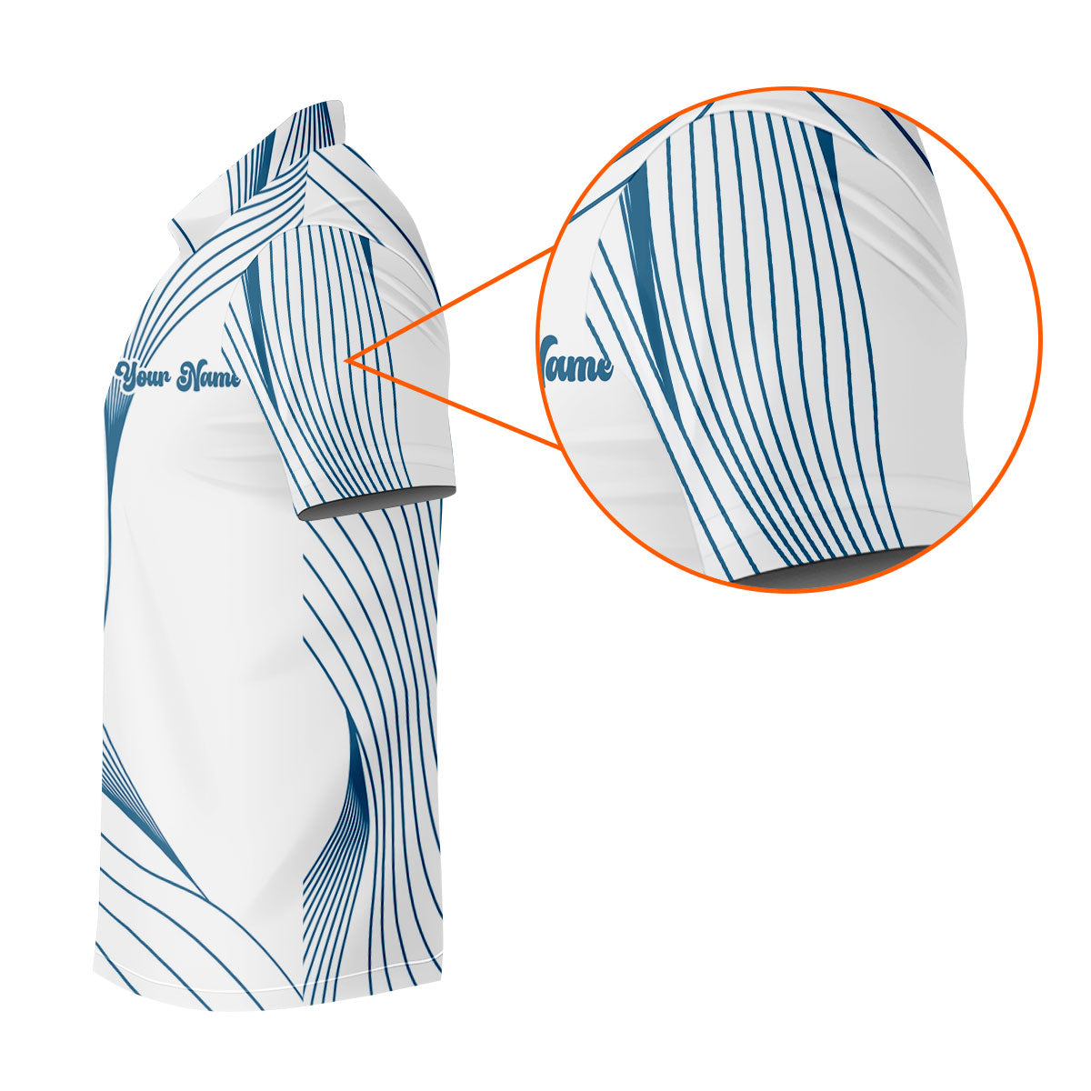 Geometric Line Wavy Line Blue And White Custom Name Golf Shirts For Men, Men's Golf Shirt, Polo ShirtFor Men