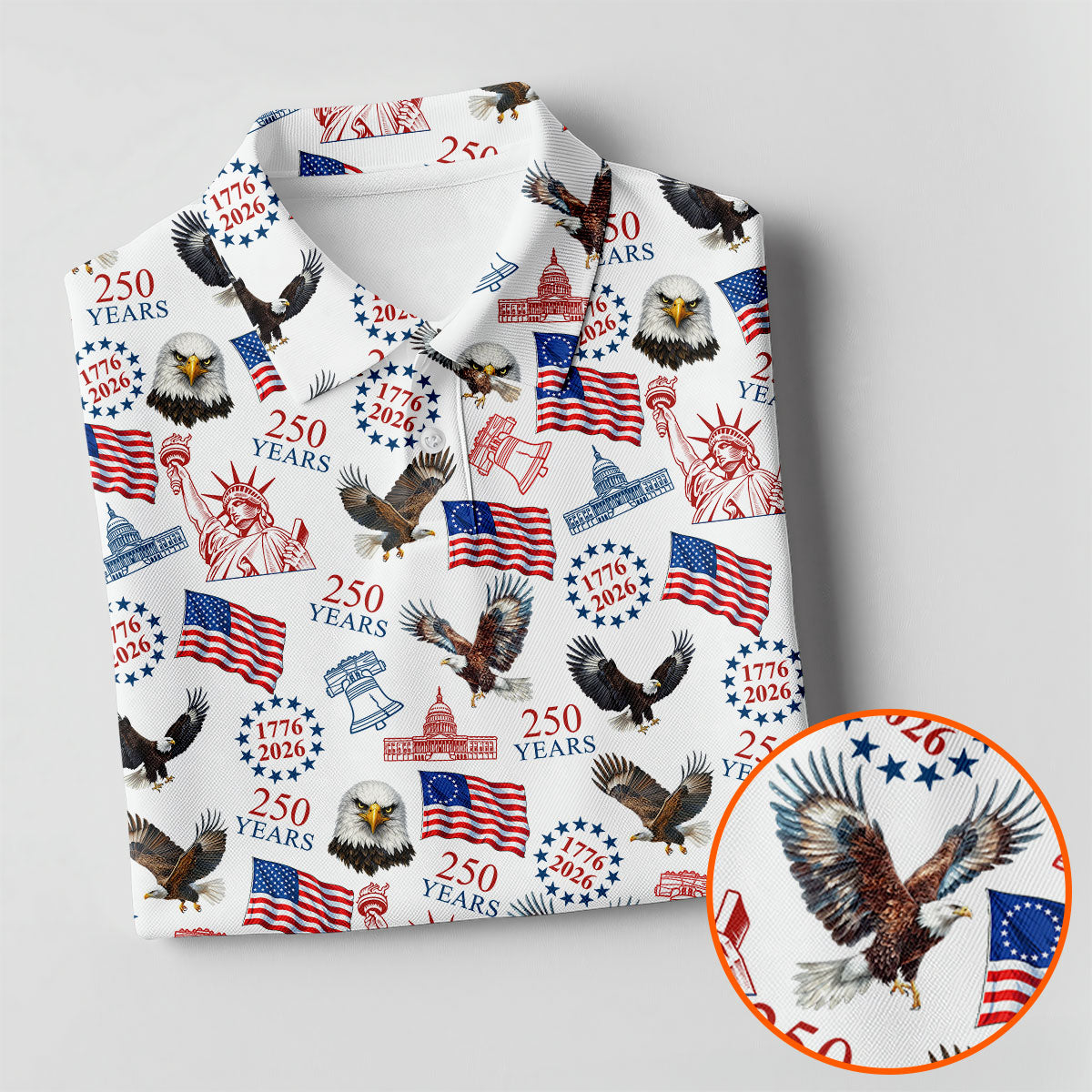 250 Years American Symbol Patriotic Pattern White Golf Shirt, 4th Of July Golf Shirt, Golf Shirt For Women