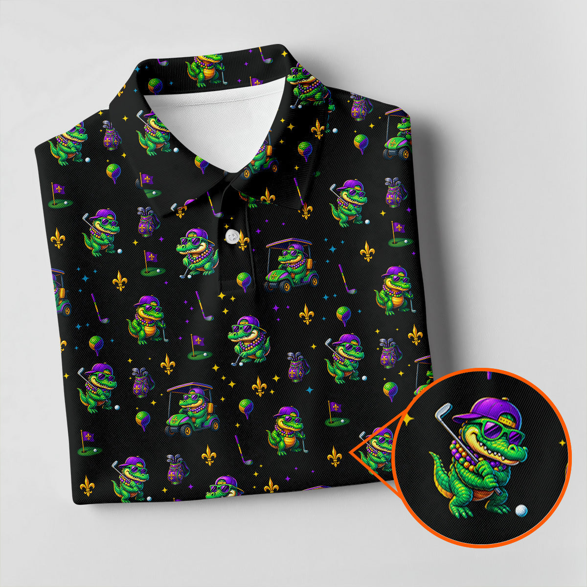 Funny Crocodile Mardi Gras Golf Shirts, Black Golf Shirt, Festive Women Golf Top, Ladies Golf Shirts