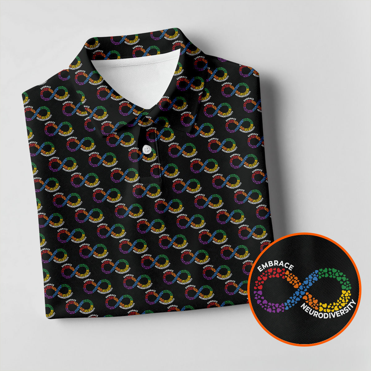 Embrace Neurodiversity Rainbow Infinity Symbol Autism Awareness Black Golf Shirt, Women's Golf Tops