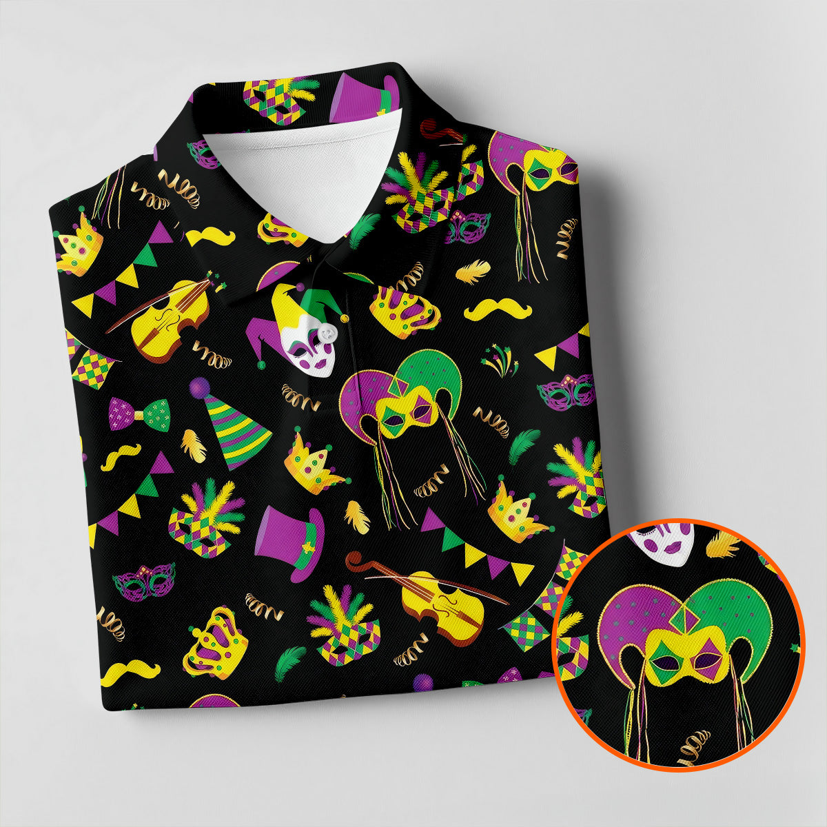 Festive Mask Purple Green Gold Mardi Gras Golf Shirt, Women's Golf Tops, Ladies Golf Polos