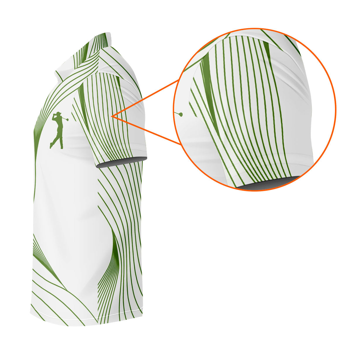 Geometric Line Wavy Line Green And White Golf Shirts For Men, Men's Golf Shirt, Polo ShirtFor Men