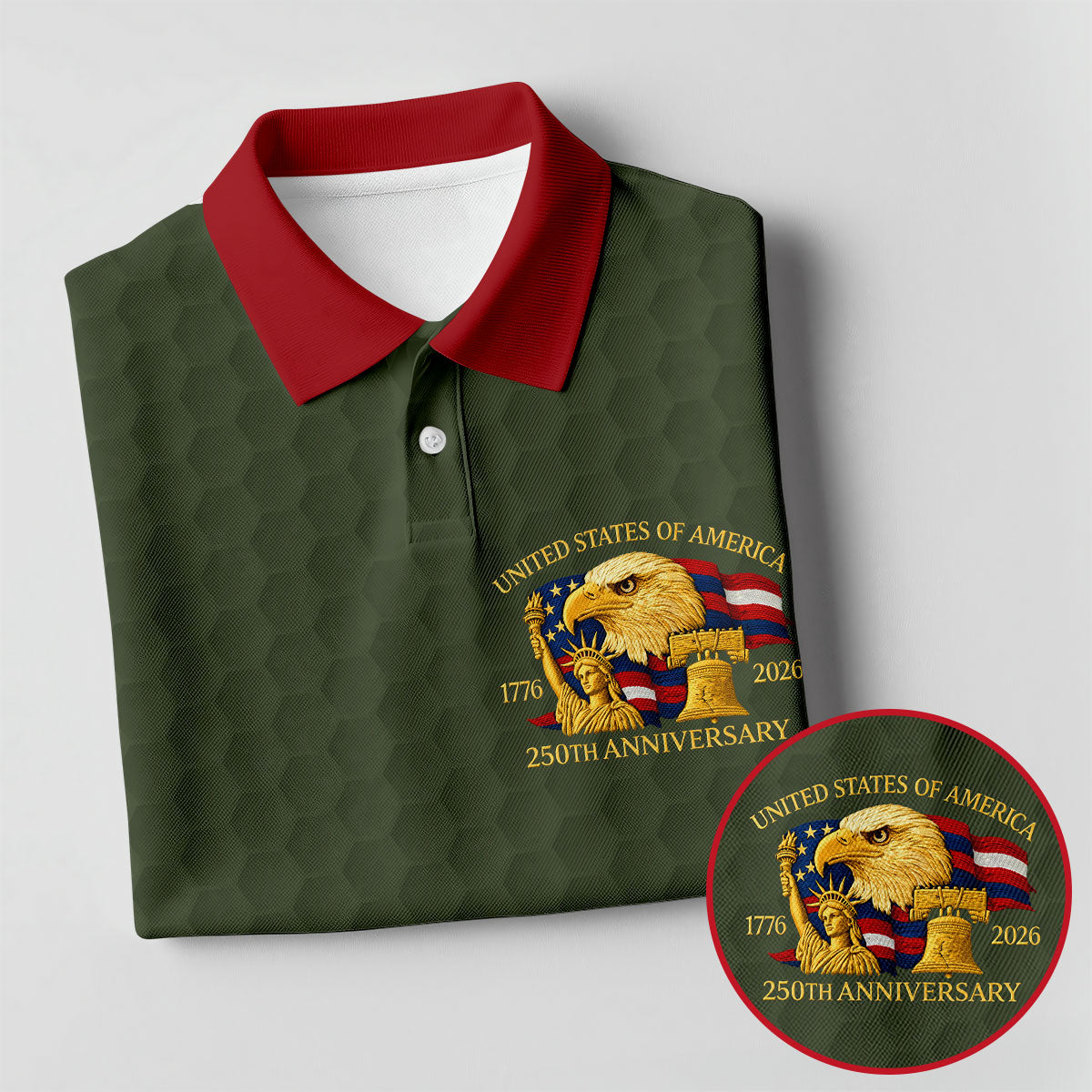 United States 250th Anniversary Patriotic Eagle Olive Custom Golf Shirts, 4th Of July Golf Shirt For Women