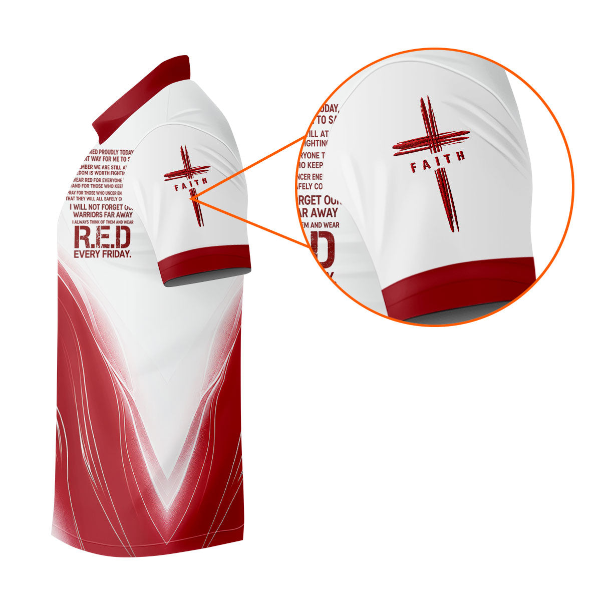 Red Friday Faith Cross Red White Gradient Patriotic Golf Shirt, 250 Years Polo Shirtor Men