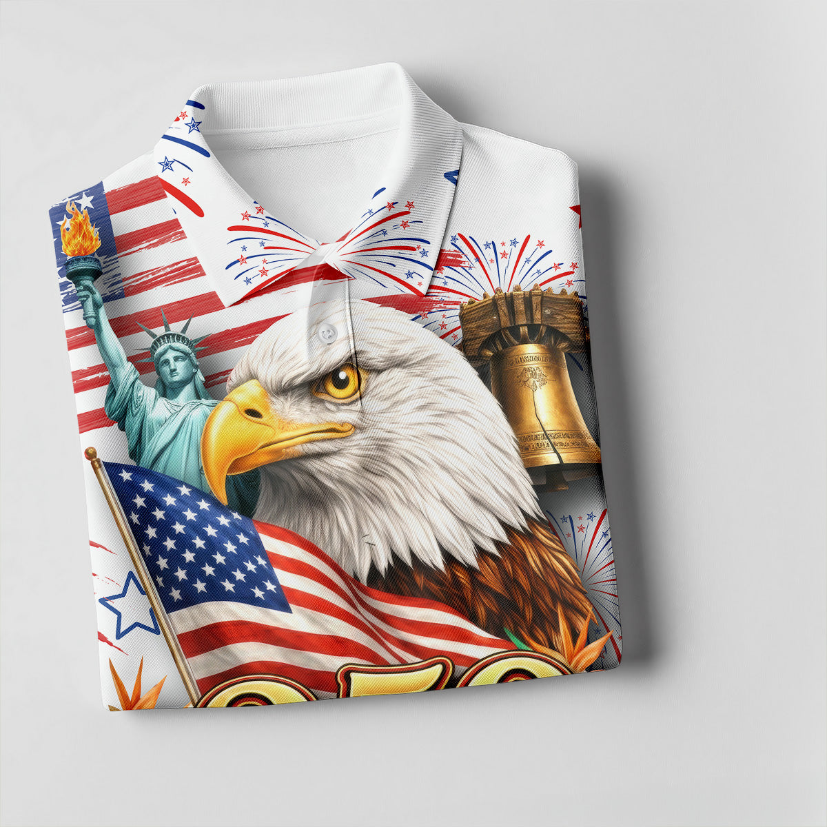 250 Years Of Freedom 1776-2026 White 4th Of July Golf Shirts For Men, 250th Anniversary Patriotic Golf Shirt