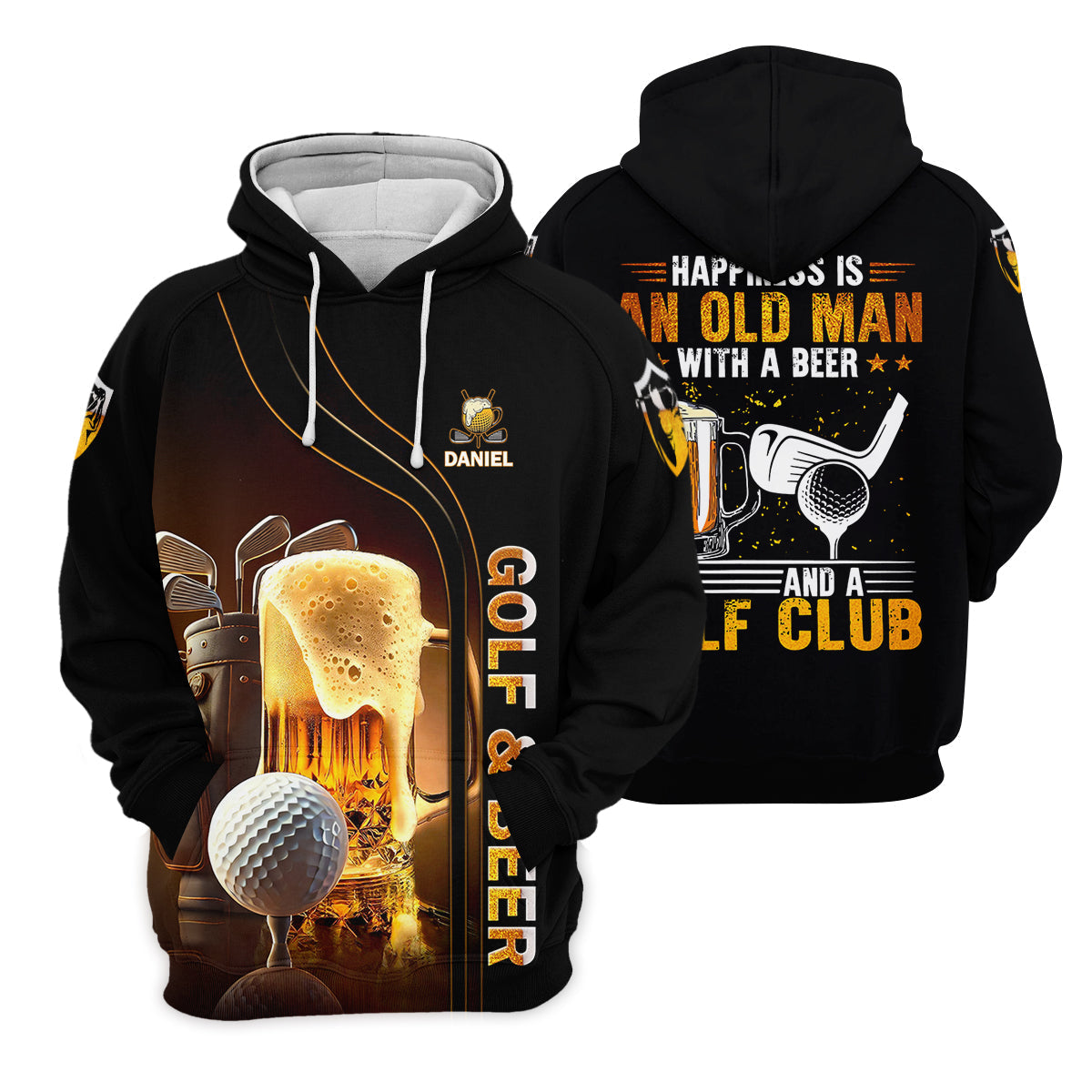 Happiness Is An Old Man With A Beer And A Golf Club Custom Funny Golf Polo ShirtDad Golf Gifts