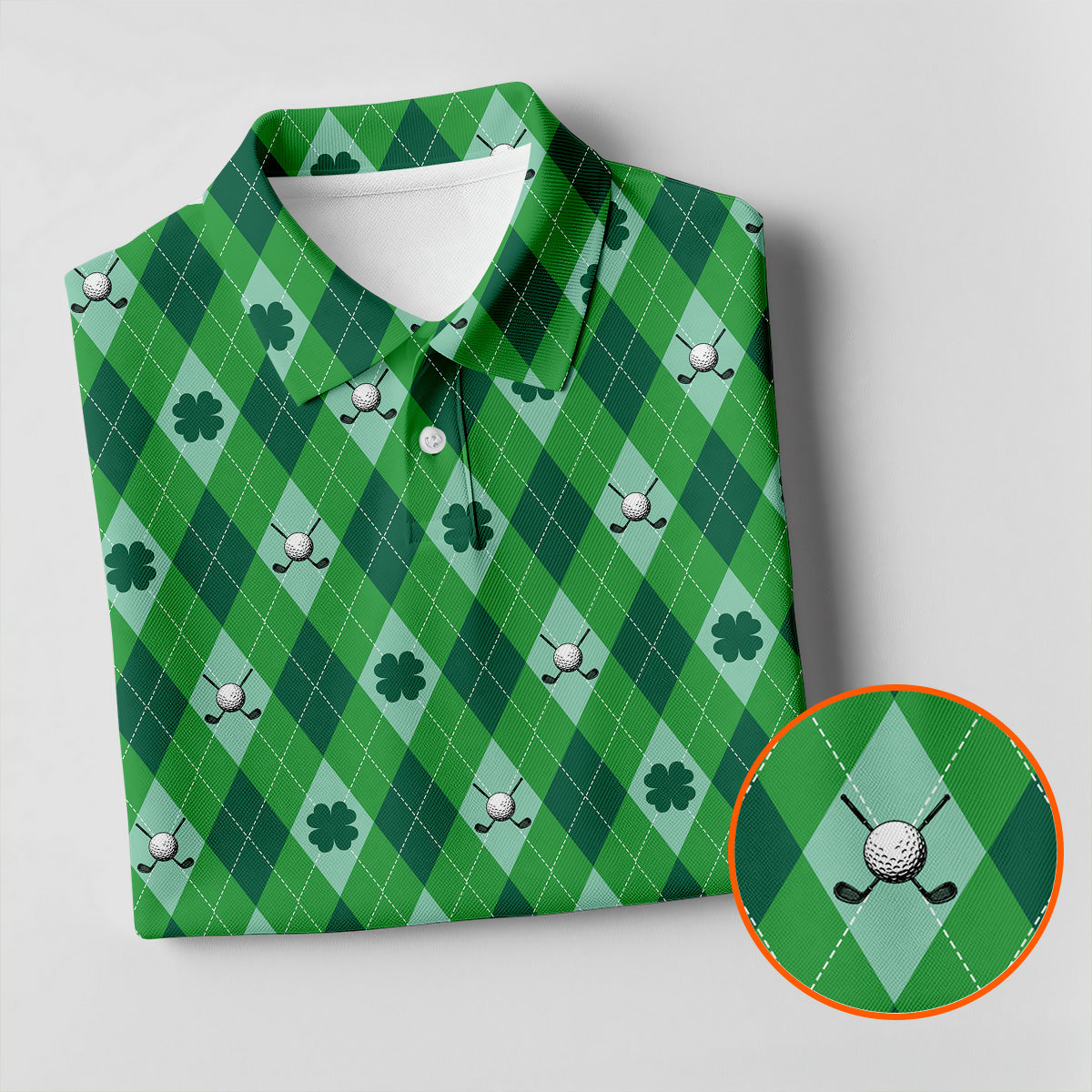 Lucky Four Leaf Clover Golf Ball Pattern Argyle Pattern St Patrick's Day Golf Shirt, Polo ShirtFor Men
