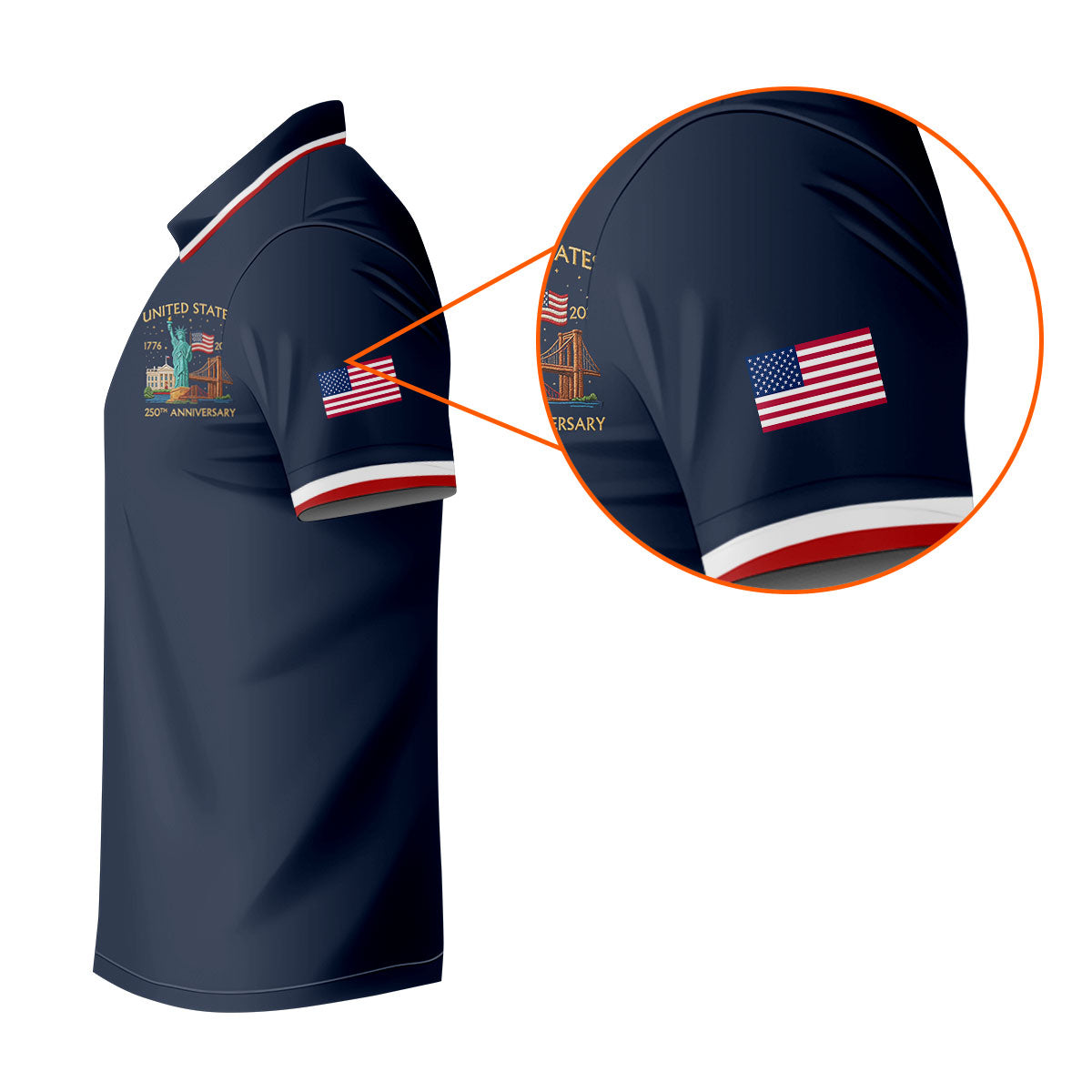 US 250th Anniversary Patriotic Golf Shirt, American Symbols 4th Of July Golf Shirts For Men