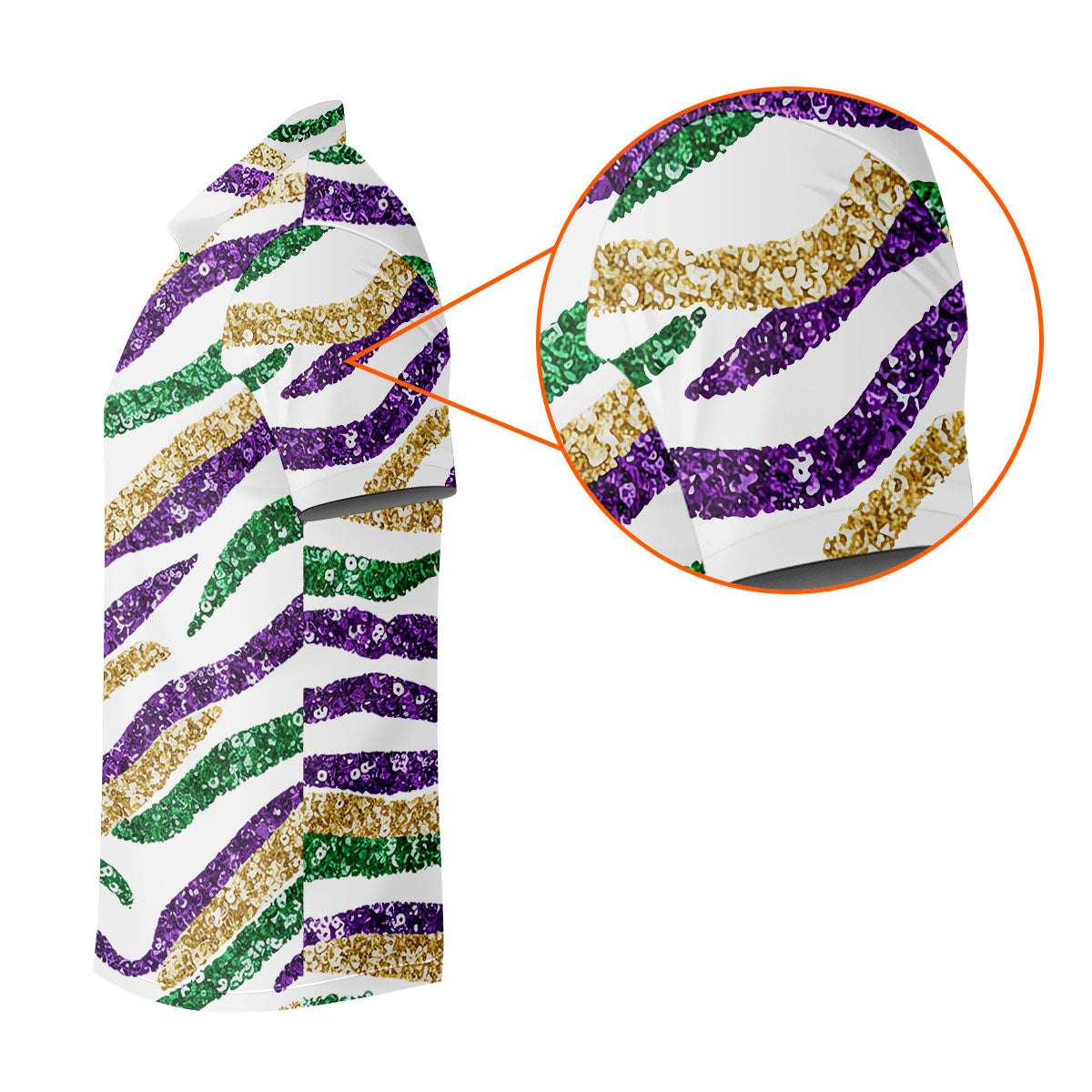 Purple Green Gold Sequin Pattern White Mardi Gras Golf Shirt, Polo ShirtFor Men, Golf Shirts For Men