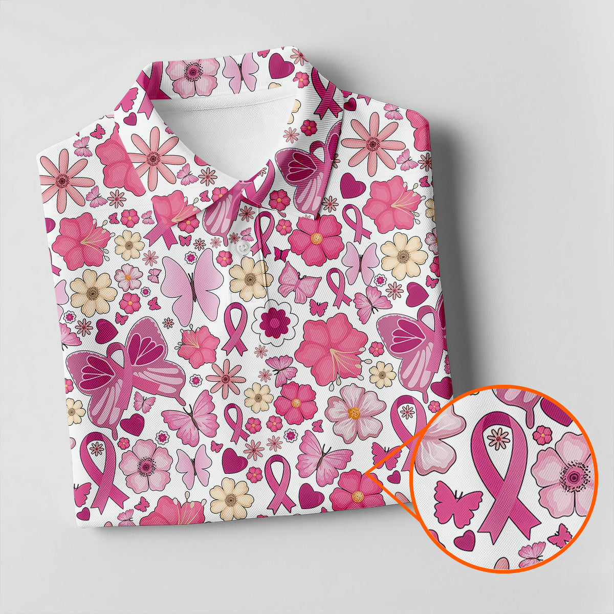 Breast Cancer Pink Ribbon Floral Golf Shirt, Cancer Awareness Shirt, Polo Shirtor Men, Golfing Apparel