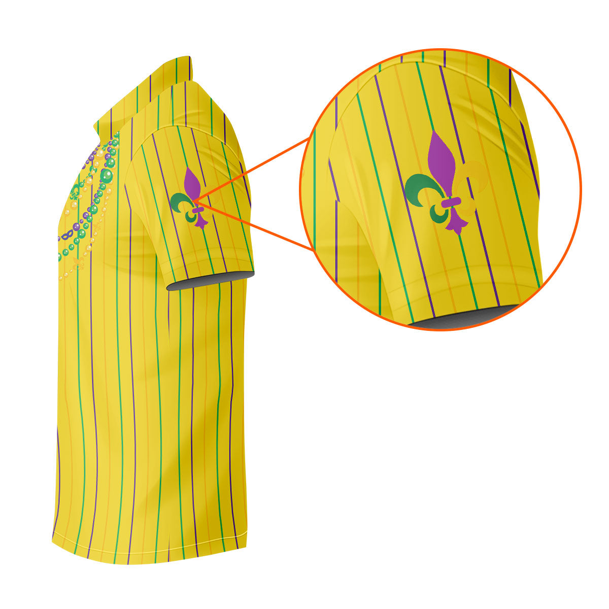 Mardi Gras Beads Necklaces Print Yellow Golf Shirt, Golf Tops For Men, Polo ShirtFor Men, Golf Shirts For Men