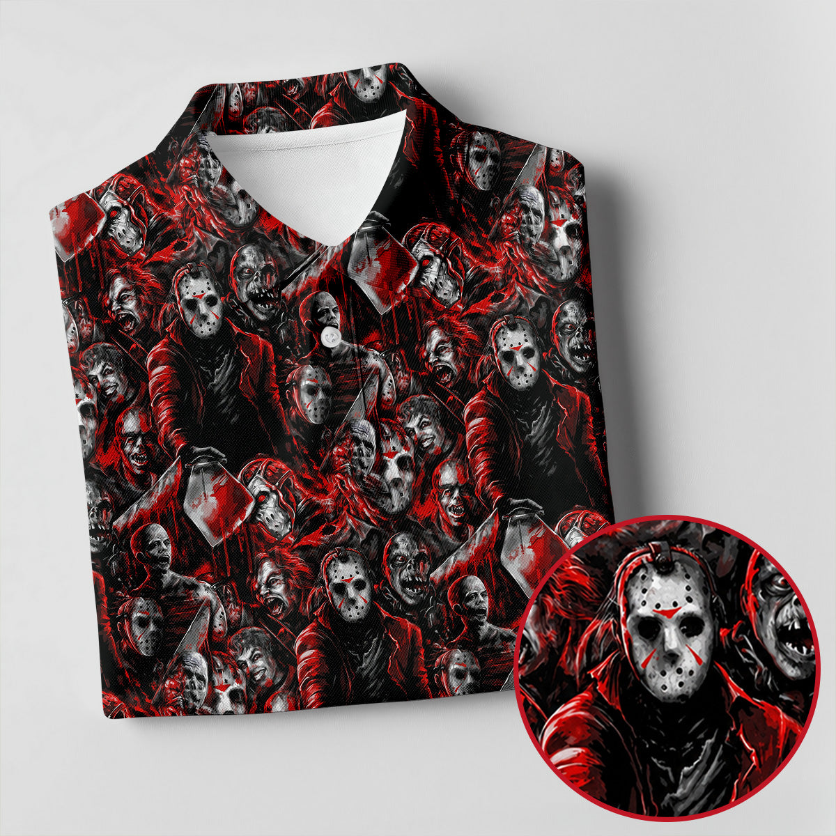 Horror Character Slasher Pattern Golf Polo Shirt, Mens Golf Shirts, Hawaiian Golf Shirt