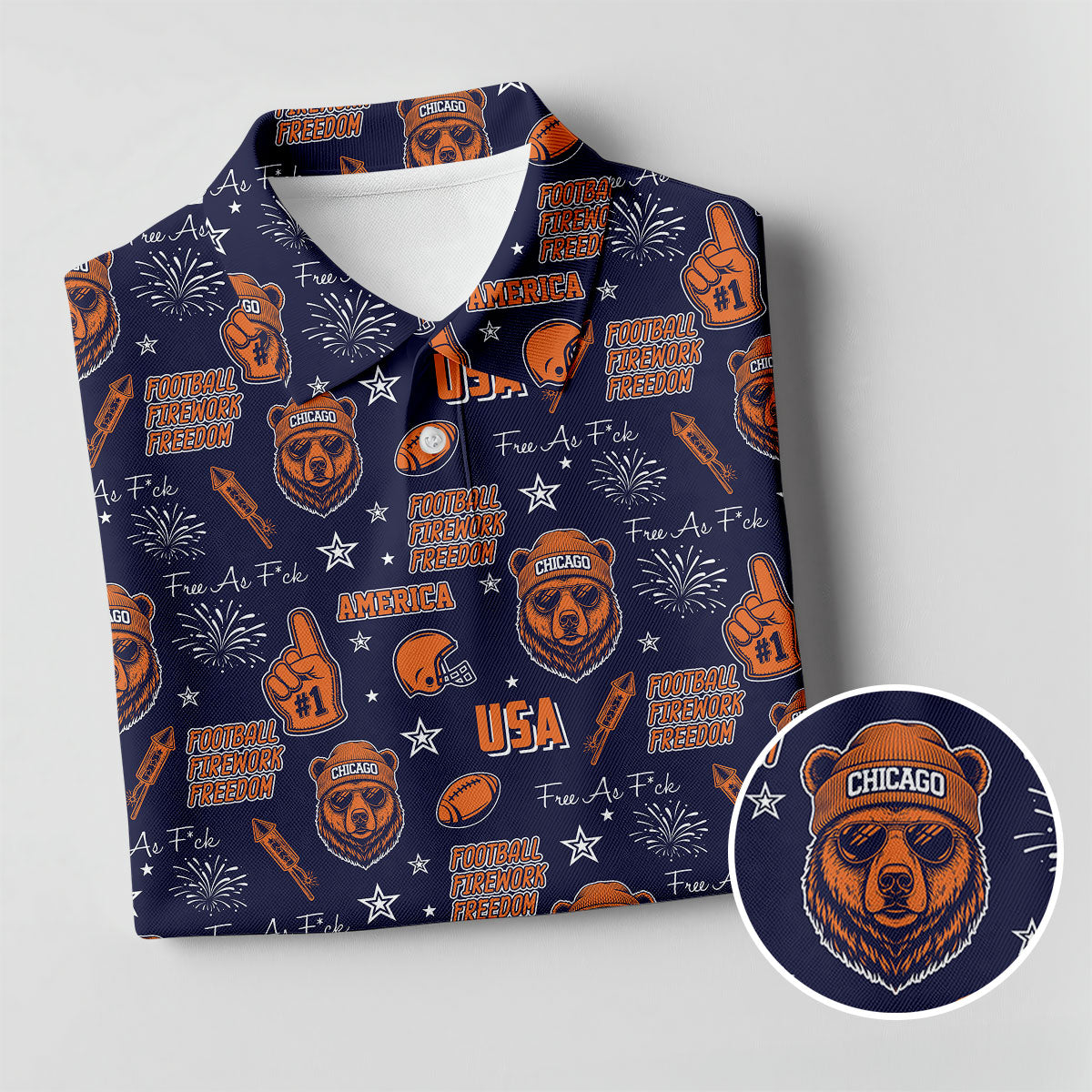 Cool Bear Beanie And Glasses Orange And Navy Blue Sport Polo, American Football League Gift Ideas For Football Fans