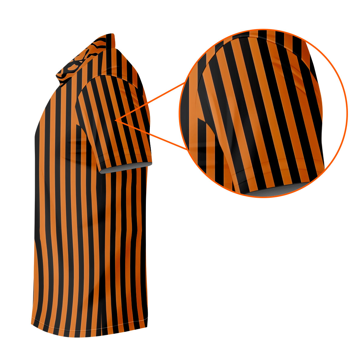 Orange Tiger Stripe Split Pattern Golf Shirt, Women's Golf Tops, Ladies Golf Shirts, Printed Golf Shirt