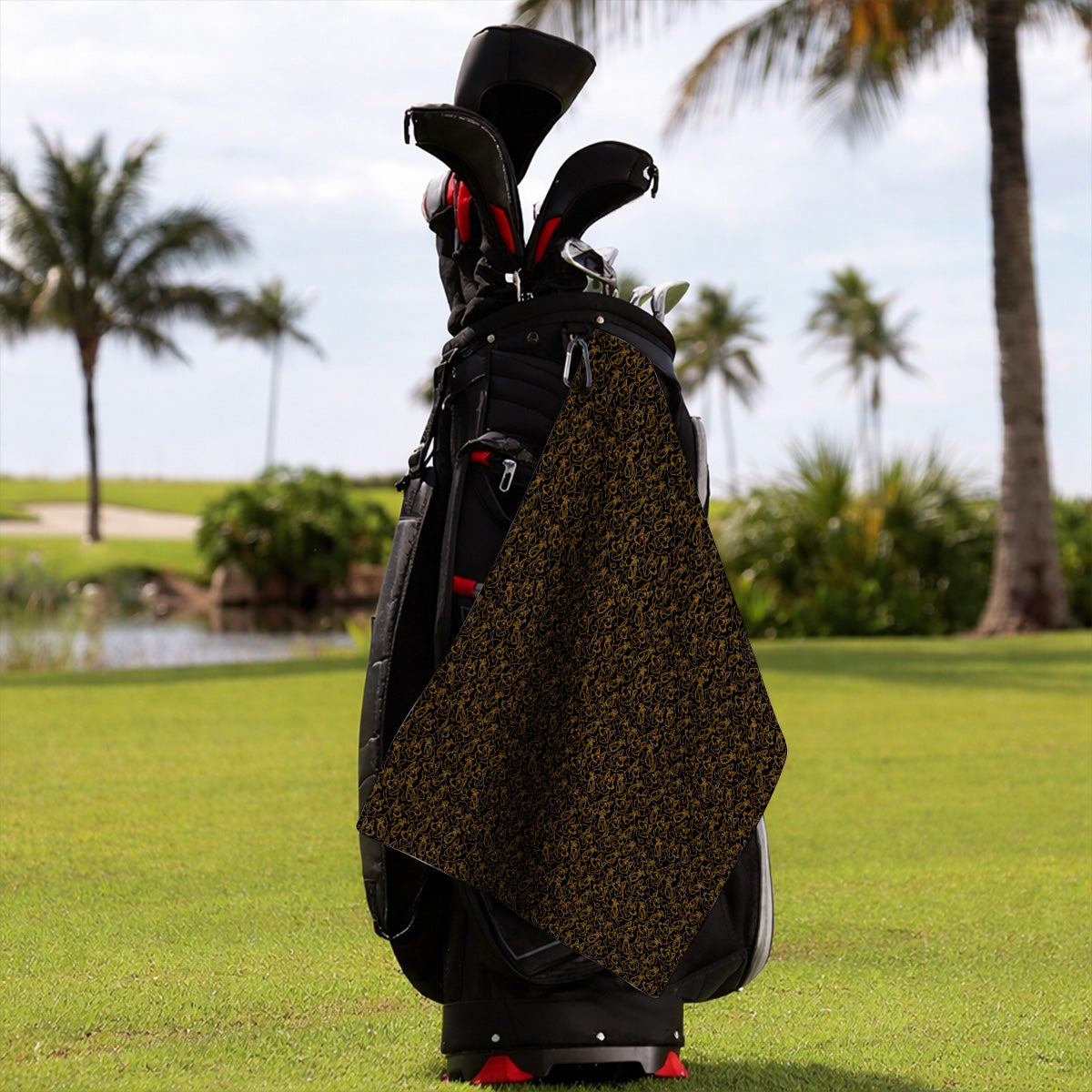 German Shepherd Line Art Golf Towels, Crazy German Pattern Golf Towel, Golf Gift For Golfers