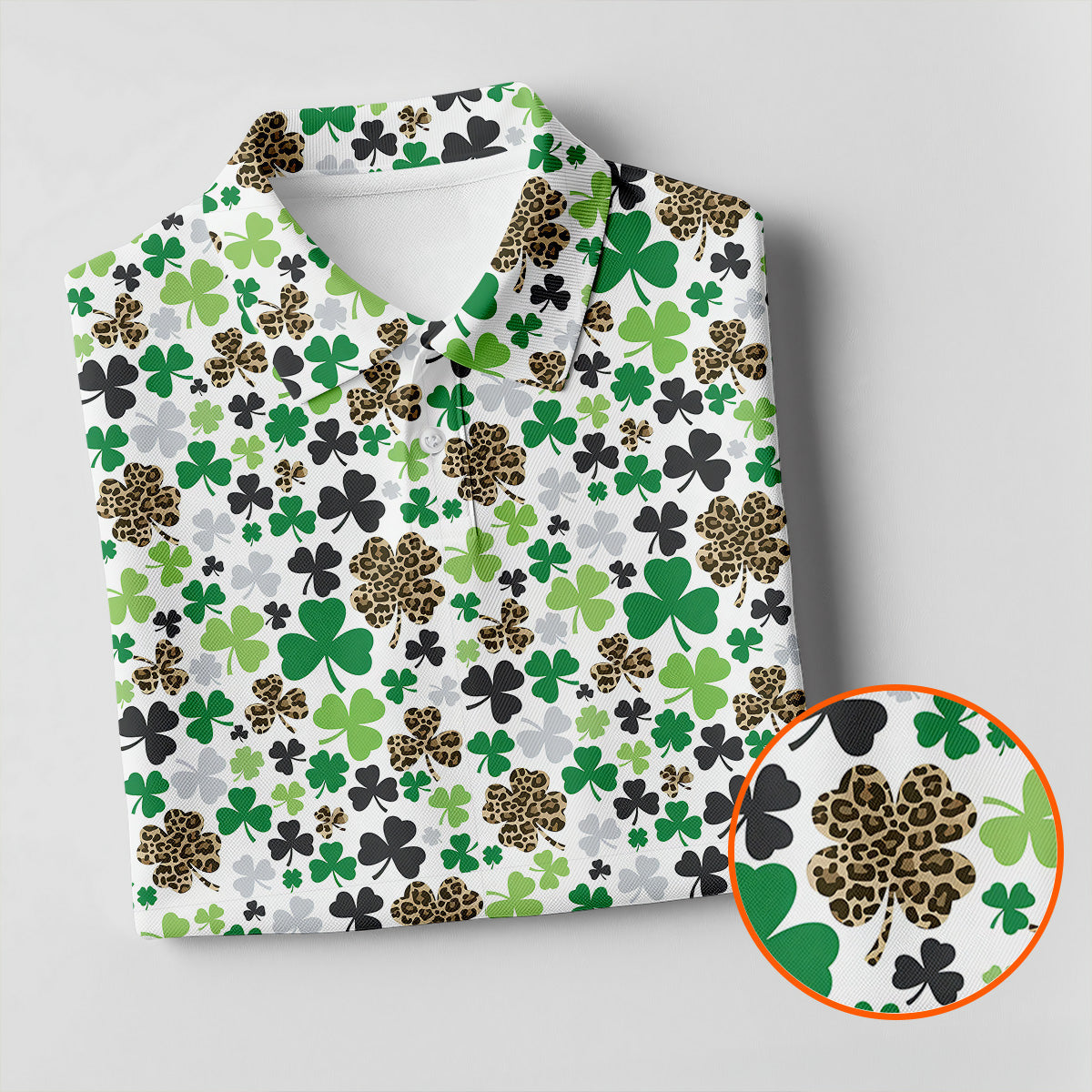 Leopard Pattern St Patrick's Day Shamrock Golf Shirt, Fun Golf Shirts For Men, Polo ShirtFor Men