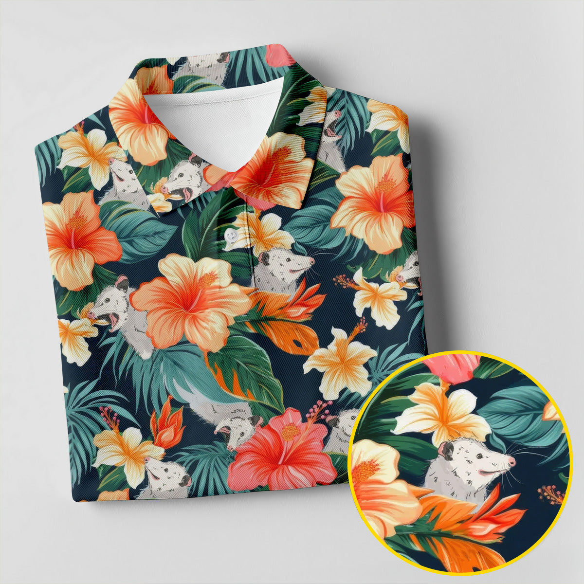 Large Hibiscus Flowers Tropical Vibe Golf Tops For Men, Hawaiian Golf Shirts, Polo Shirt Men