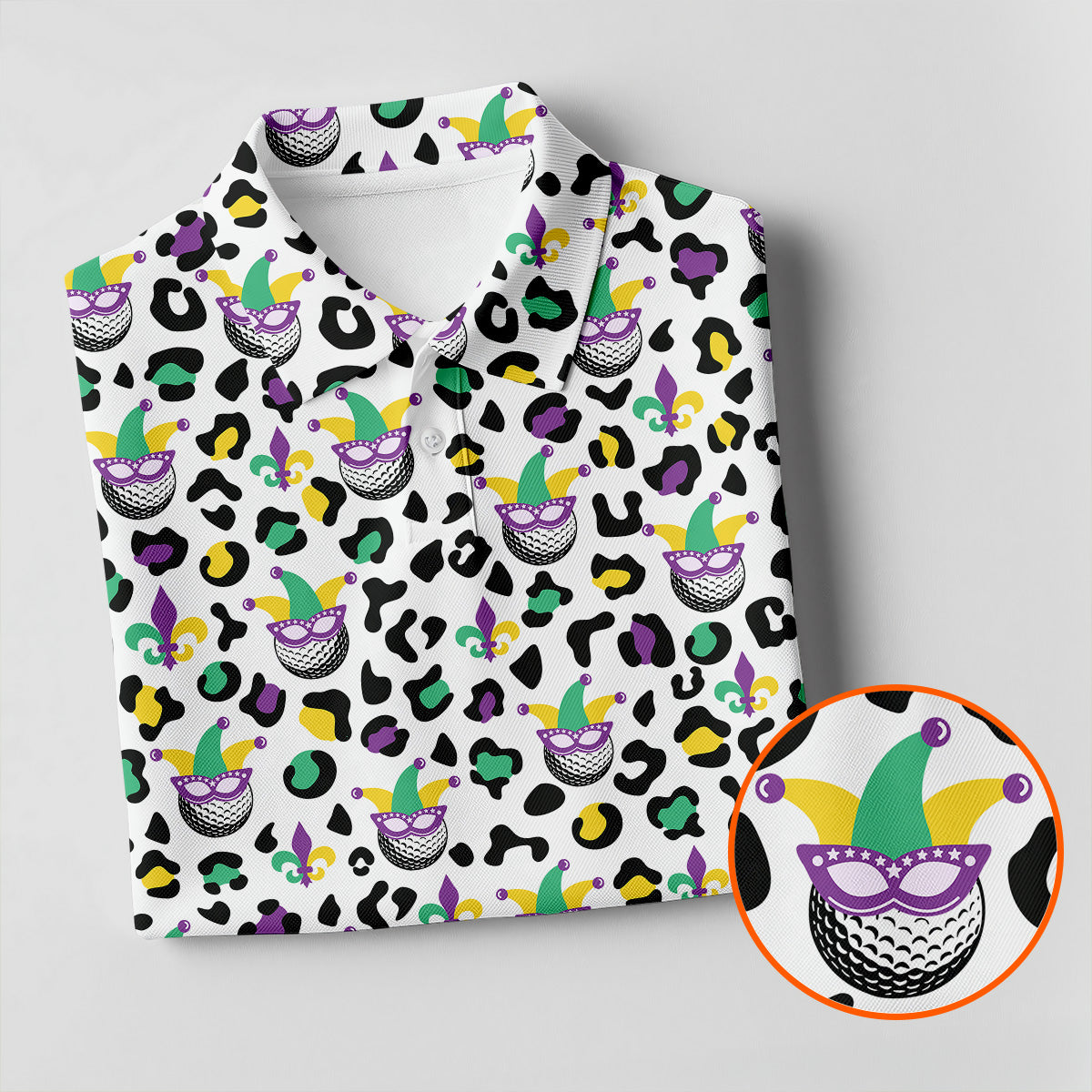 Mardi Gras Mask Leopard Spots Funny Golf Ball Golf Tops For Men, Polo ShirtFor Men, Golf Shirts For Men