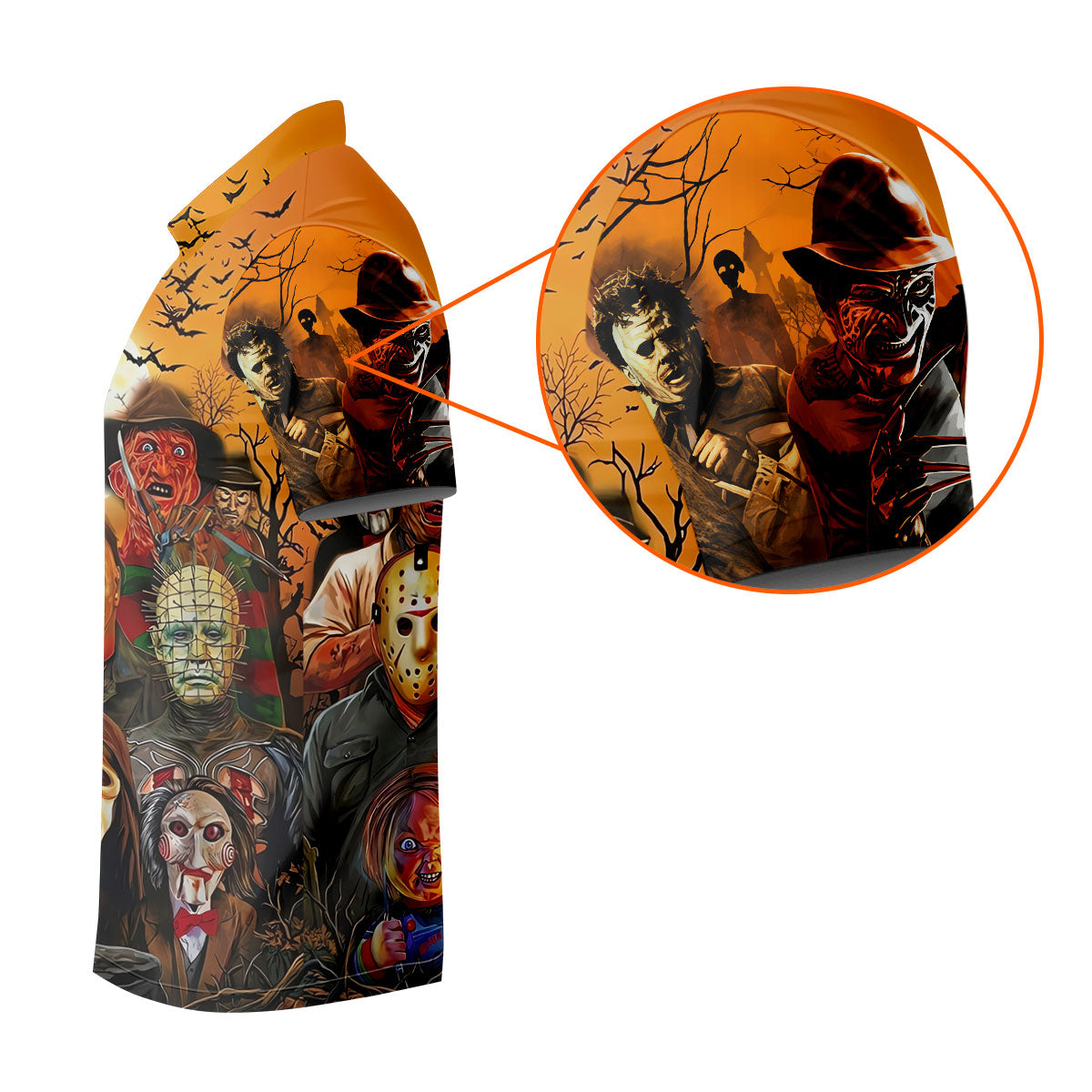 Halloween Horror Character Sunset Hawaiian Golf Shirt, Men's Golf Shirt, Printed Golf Shirts