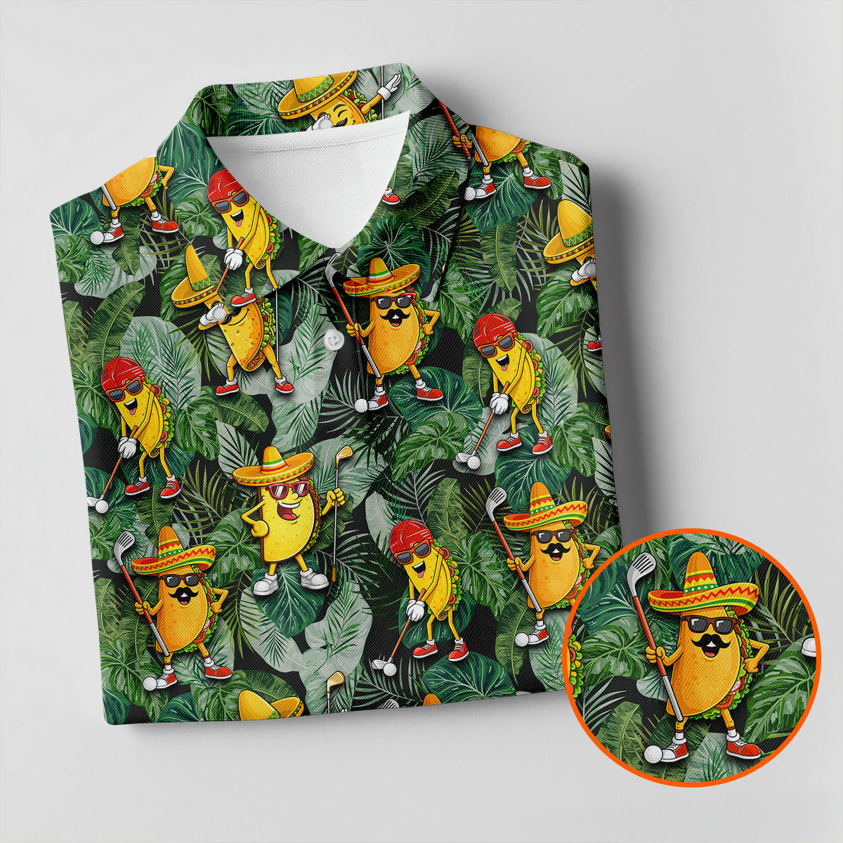 Funny Taco Golf Pose Tropical Men's Polo ShirtCinco De Mayo Fiesta Golf Shirt, Golf Shirts For Men