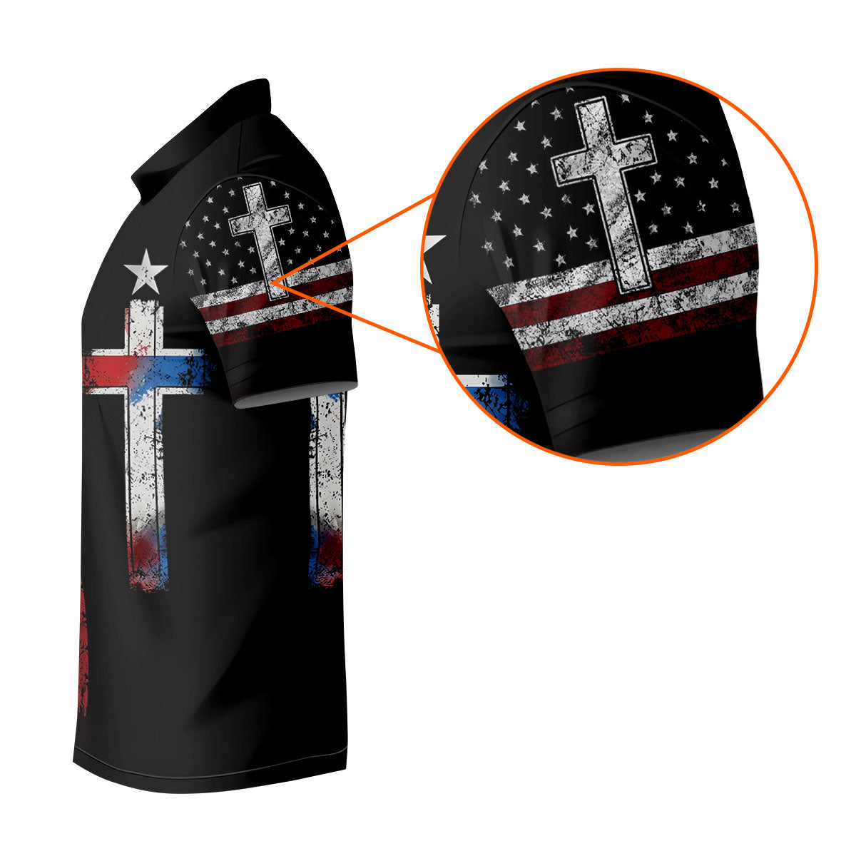 Faith Cross US Flag Golf Shirt, 250 Years Retro Golf Shirt, Patriotic 4th Of July Polo Shirt Men