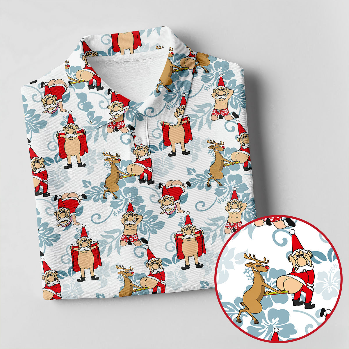 Funny Santa Reindeer Christmas Hawaiian Polo Shirt, Mens Golf Polo, Golf Shirts For Men