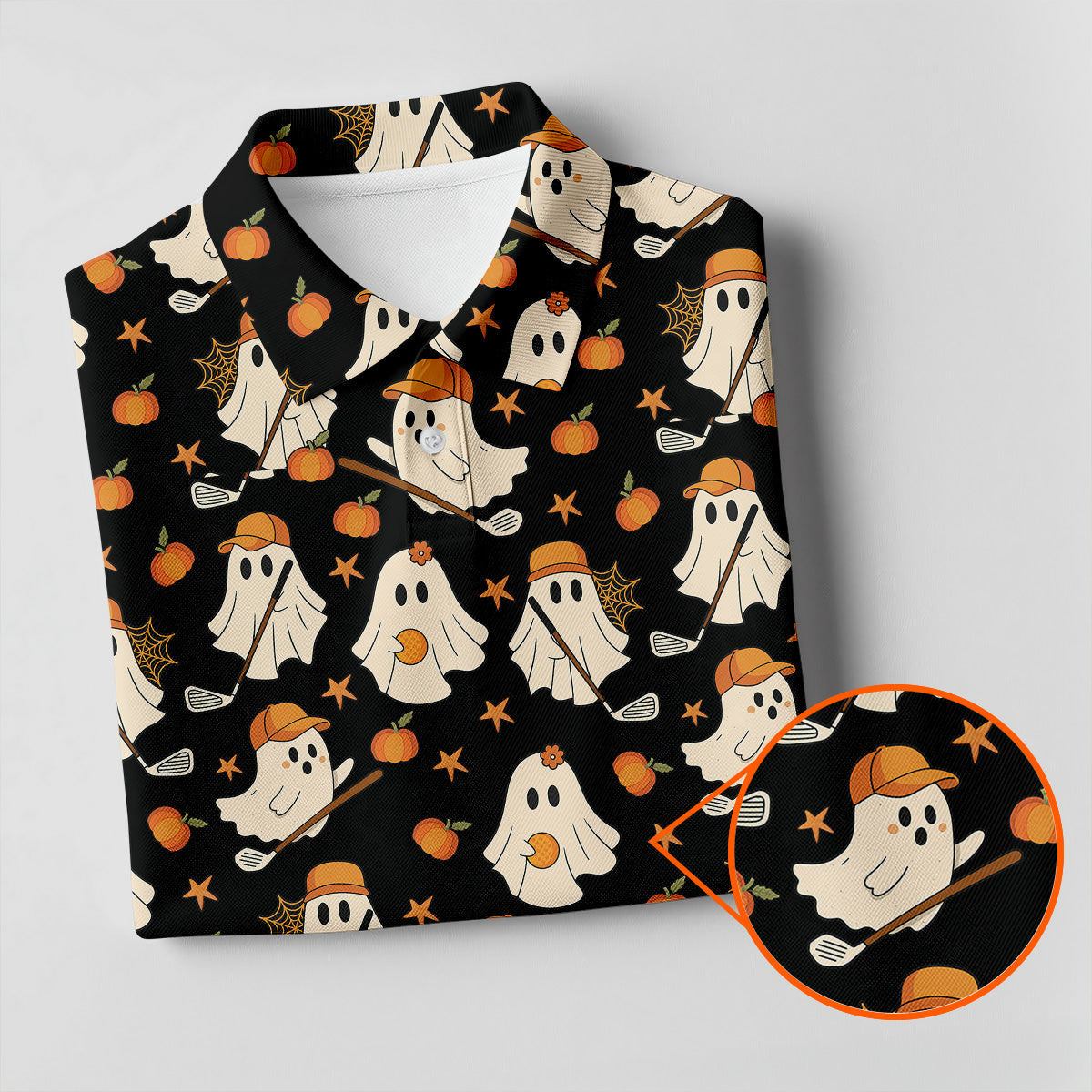 Boo Ghost Cute Pumpkin Halloween Black Golf Shirt, Halloween Gift Idea, Polo ShirtFor Men