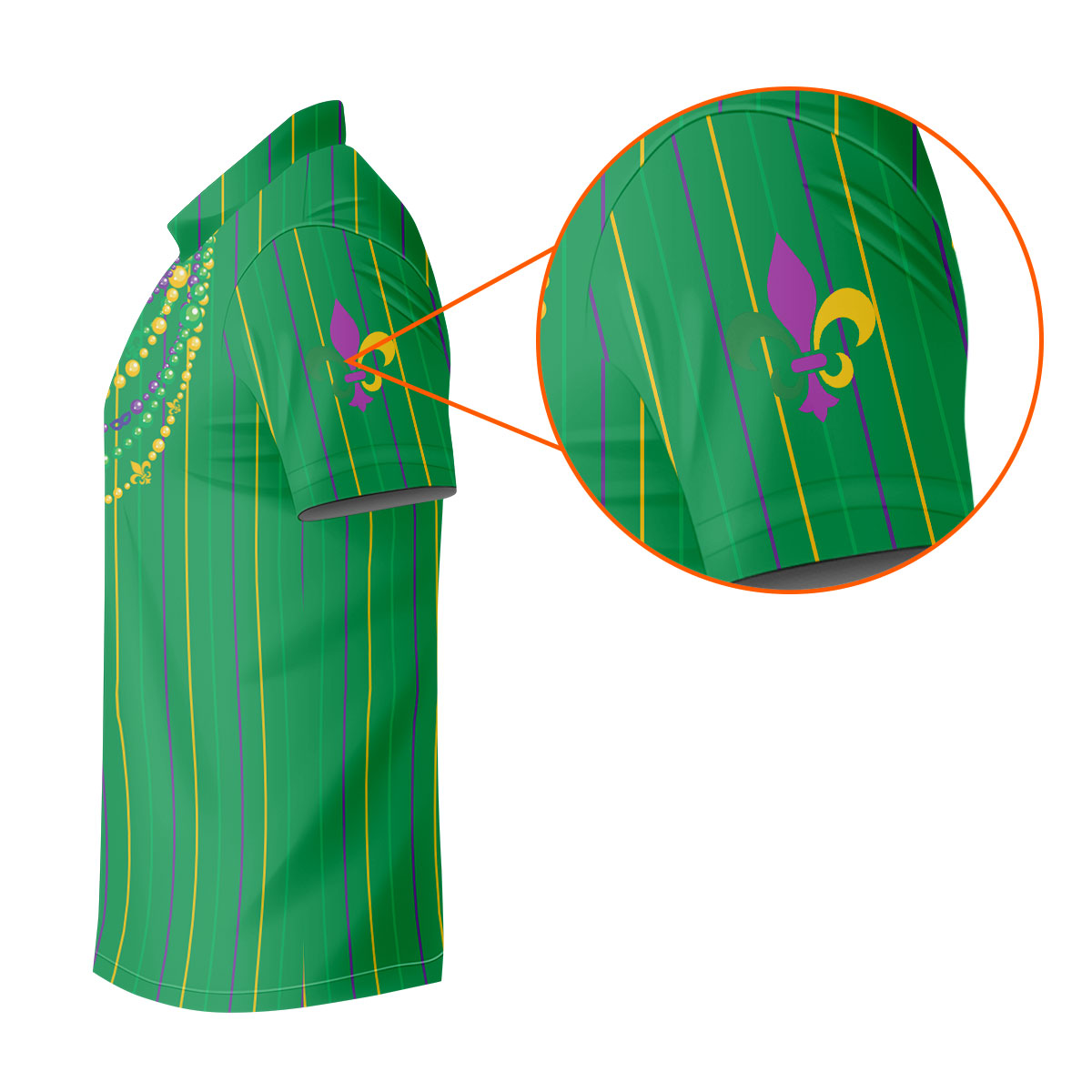 Mardi Gras Beads Necklaces Print Green Golf Shirt, Golf Tops For Men, Polo ShirtFor Men, Golf Shirts For Men