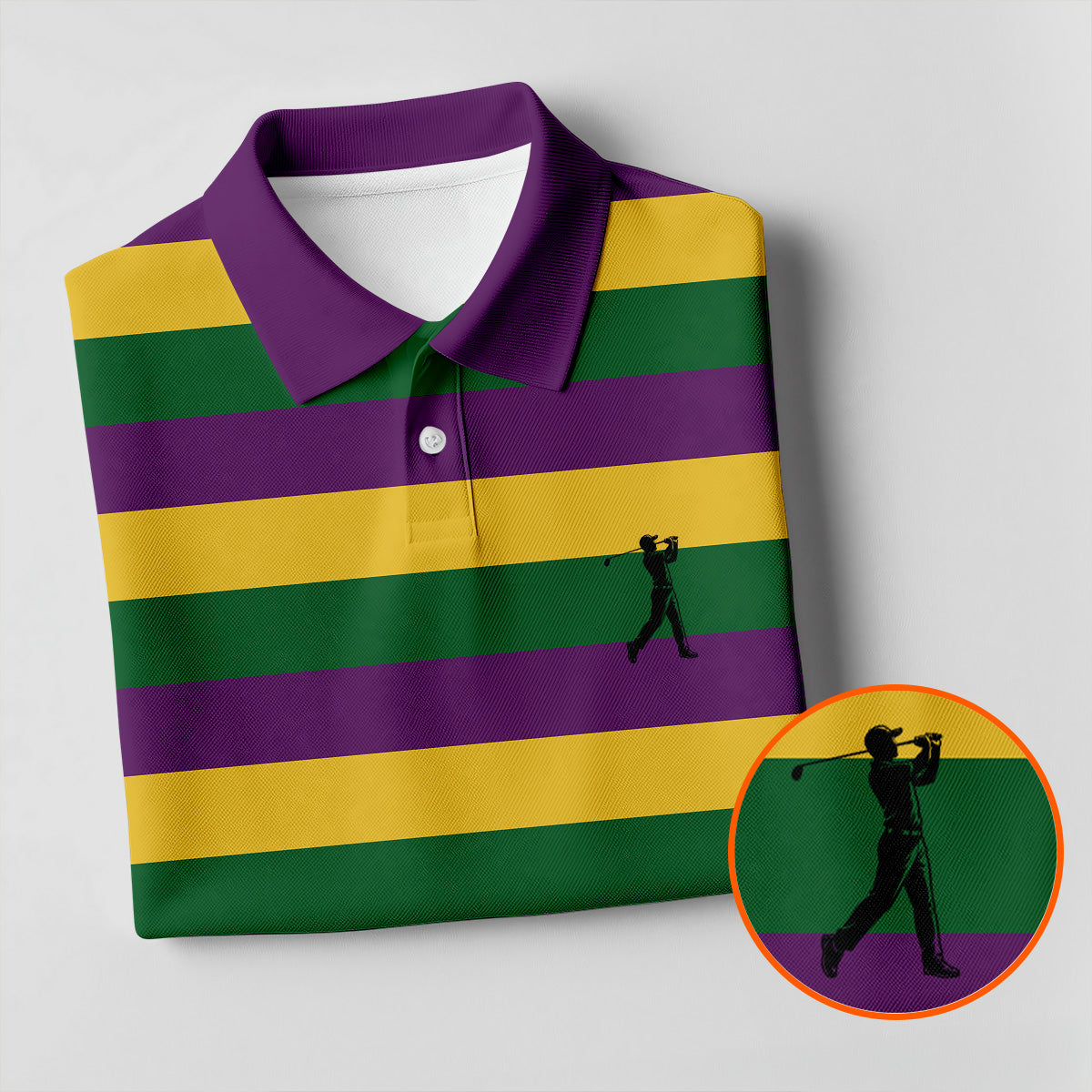 Gold Purple Green Mardi Gras Stripe Pattern Men's Golf Polo ShirtGift For Men, Golf Shirts For Men