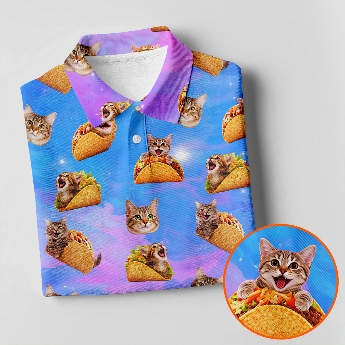 Funny Taco Cat Galaxy Pattern Golf Shirt, Mens Golf Apparel, Polo Shirts For Men