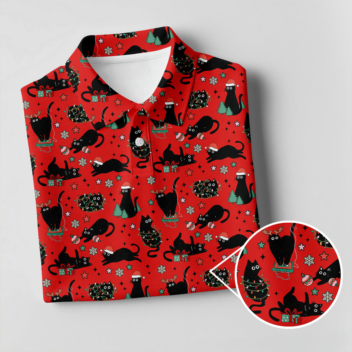 Xmas Black Cat Red Golf Shirt, Polo ShirtFor Men, Christmas Golf Shirt, Golf Gift For Men, Christmas Golf Gift