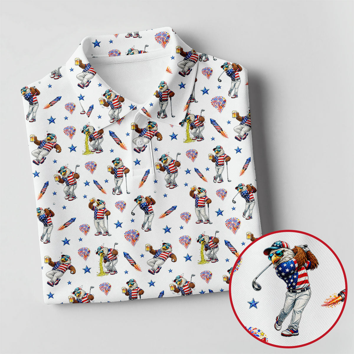 Patriotic Eagle Golf And Beer Funny 4th Of July White Golf Shirt, 250th Anniversary Women's Golf Tops