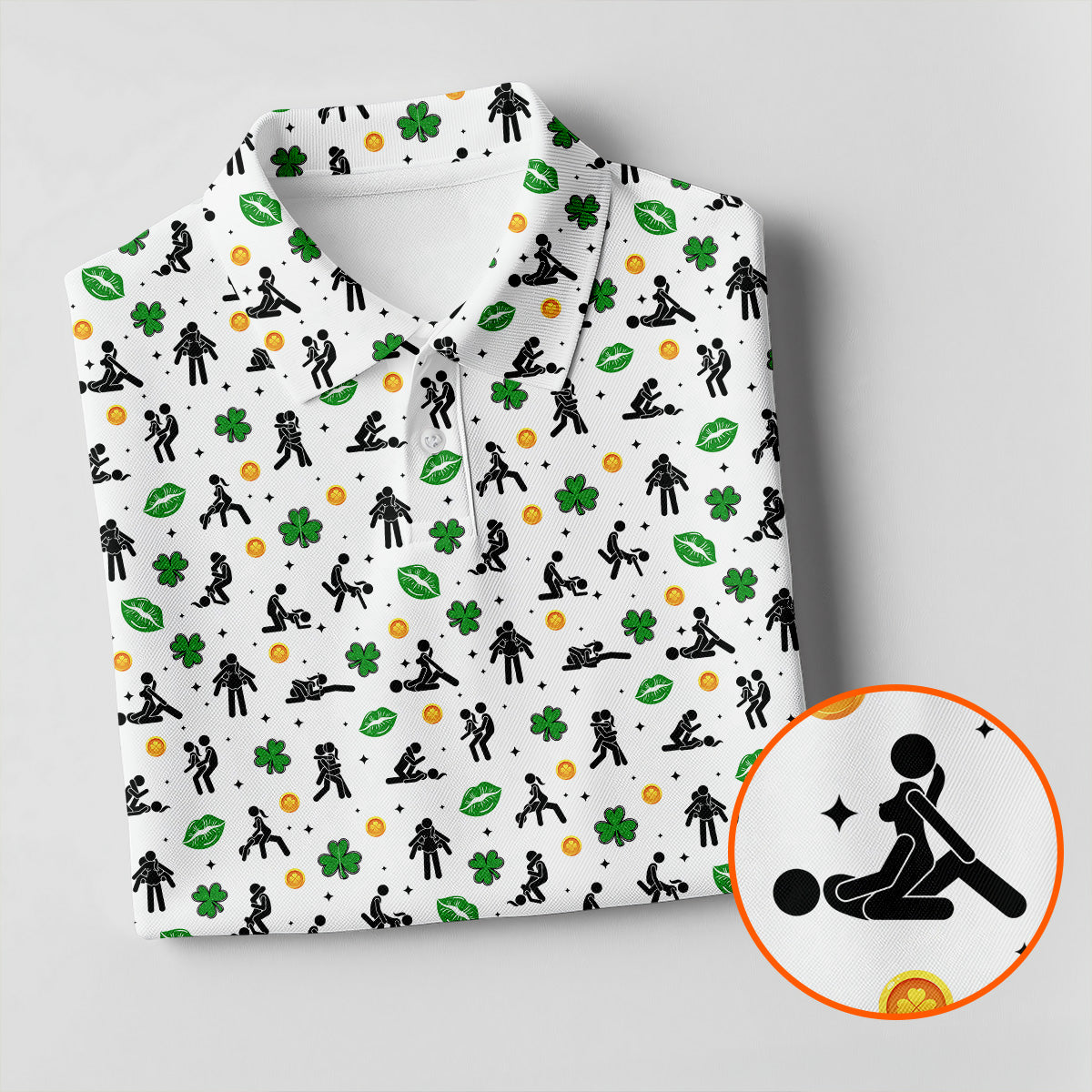 Funny Stick Figure Naughty Position Shamrock St Patrick's Day Golf Shirt, Women's Golf Tops, Ladies Golf Shirts