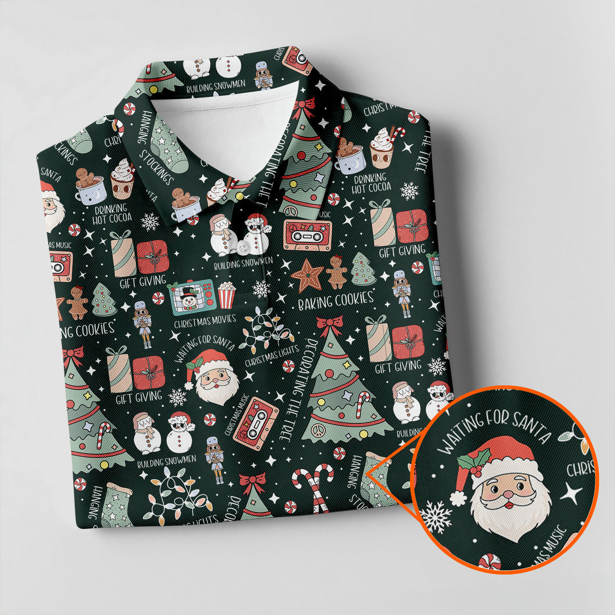Cute Santa Claus Gift Green Men's Golf Polo Shirttmas Golf Shirt, Polo Shirt Men
