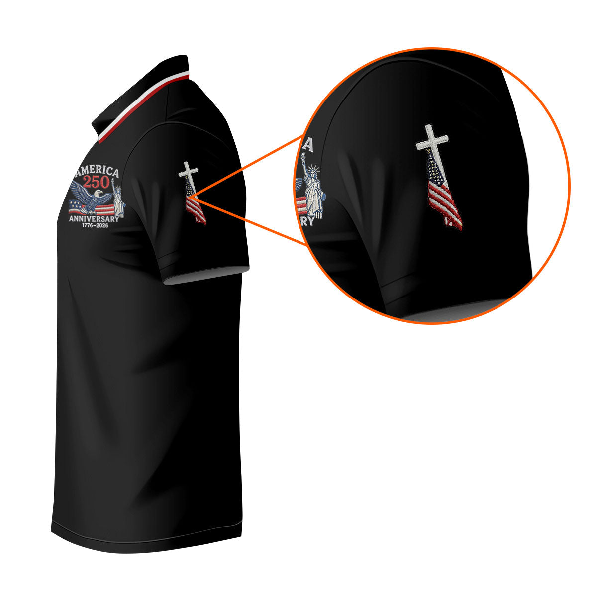 Faith Cross Bald Eagle America 250 Anniversary Black Patriotic Golf Shirt, Golf Shirts For Men