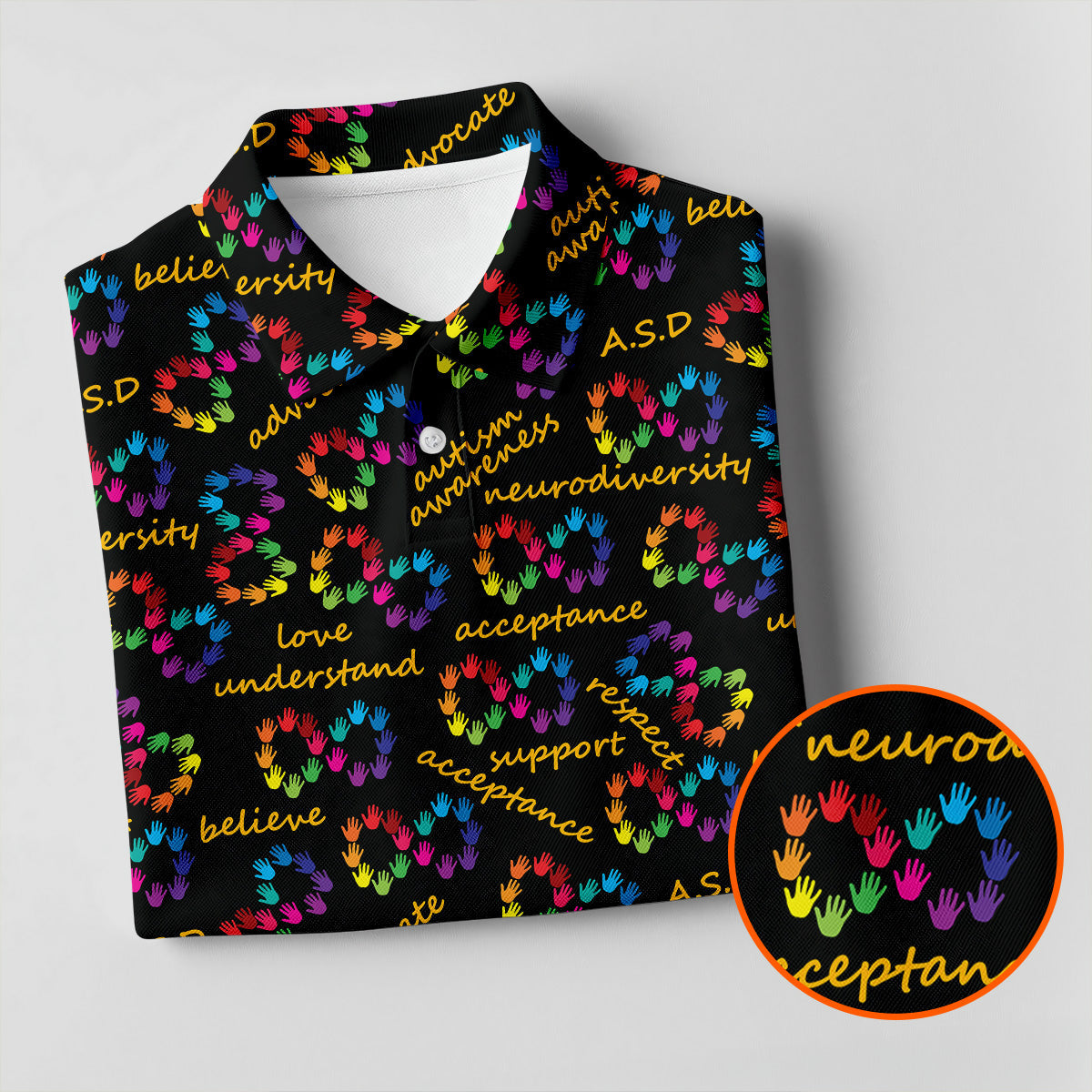 Rainbow Infinity Symbol Autism Awareness Colorful Handprint Golf Shirts For Men, Polo ShirtFor Men